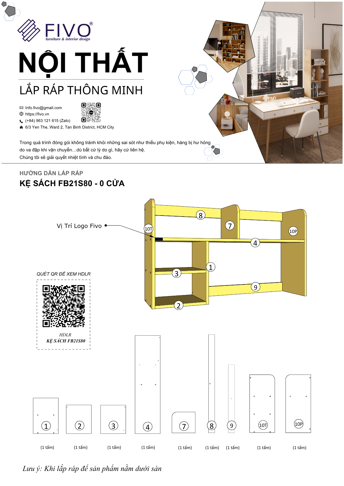 Hướng dẫn lắp ráp Kệ Sách Để Bàn FB21, Ngang 80cm, 2 Cửa FIVO