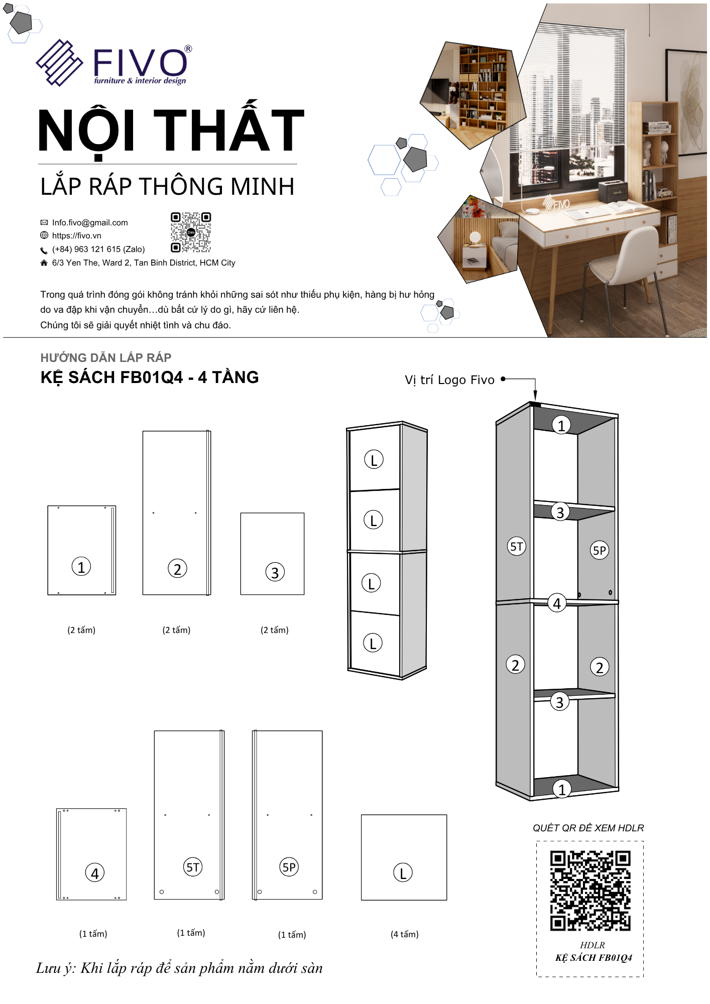 Hướng dẫn lắp ráp Kệ Sách Tổ Ong FB01, 4 Tầng FIVO