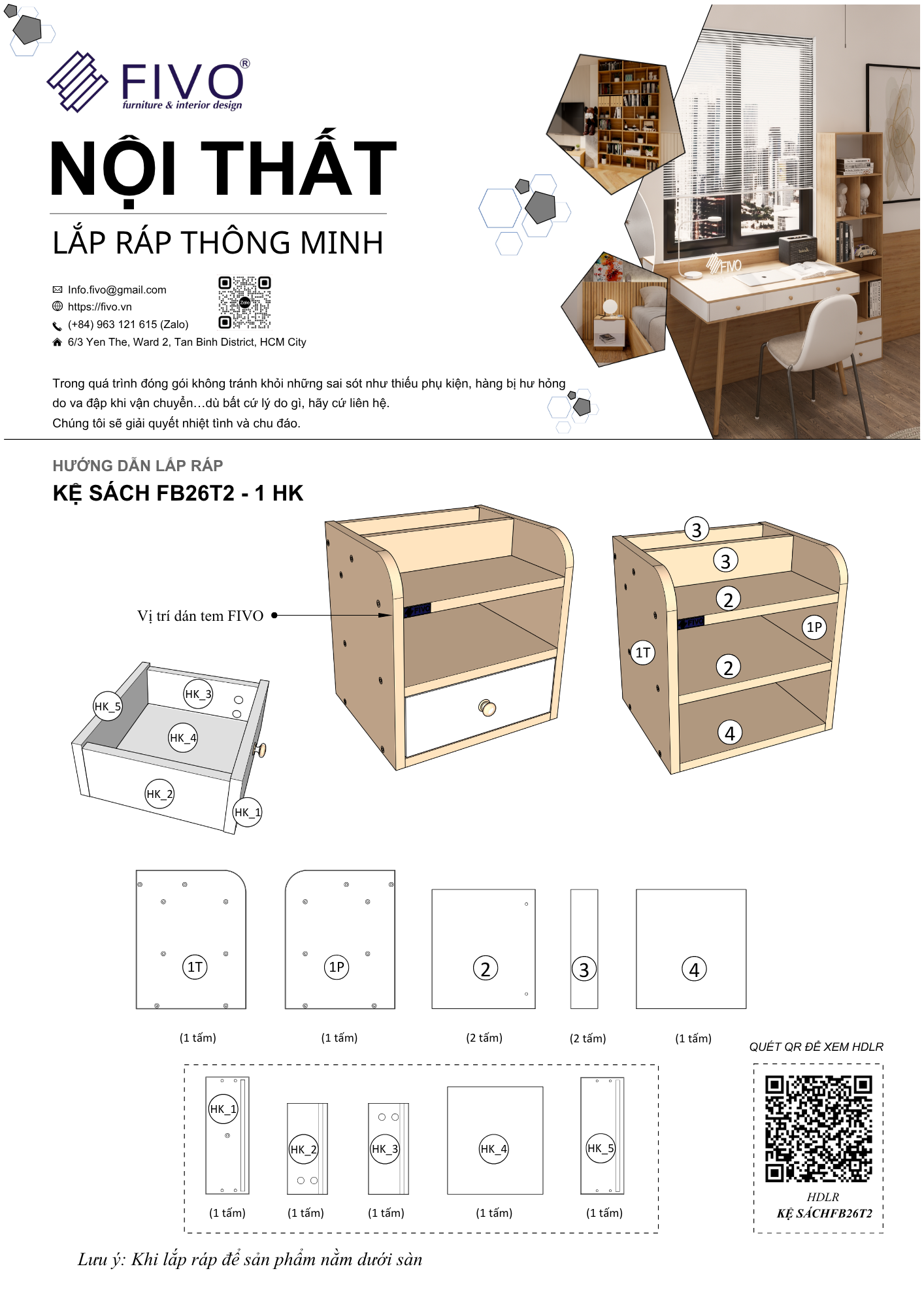 Hướng dẫn lắp ráp Kệ Sách Để Sàn FB26, Ngang 24cm, 1 Hộc FIVO