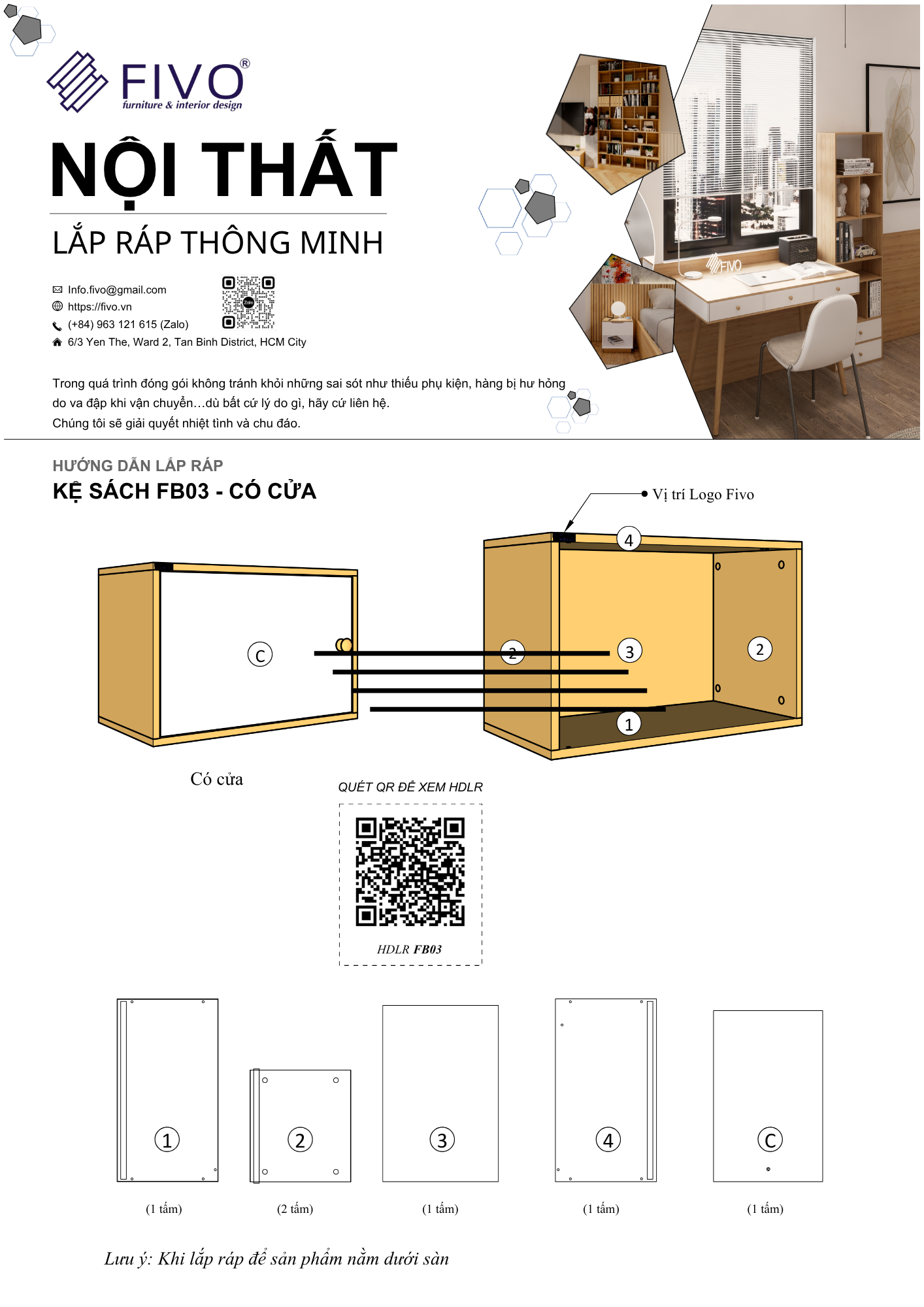 Hướng dẫn lắp ráp Kệ Sách Tổ Ong FB03, Không Cửa FIVO