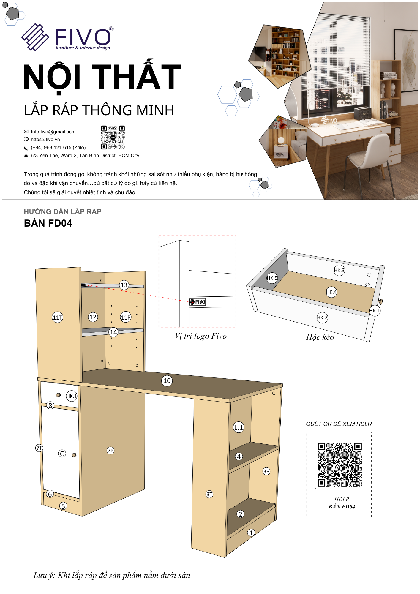 Hướng dẫn lắp ráp Bàn Làm Việc Kết Hợp Kệ Sách FD04 FIVO