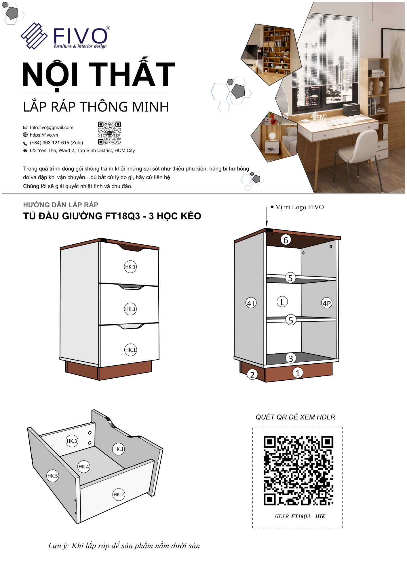 Hướng dẫn lắp ráp Tủ Đầu Giường FT18, 3 Hộc FIVO