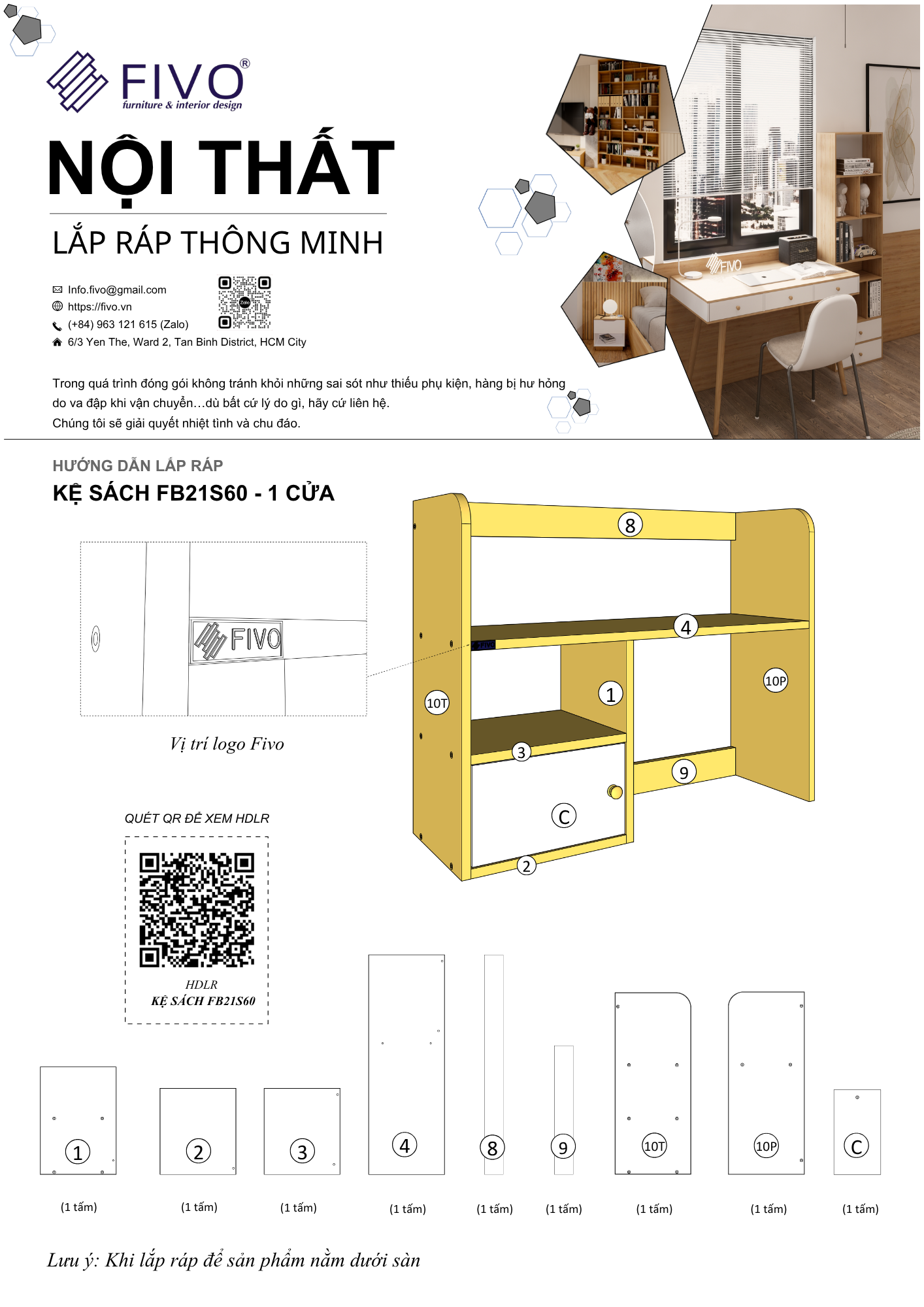Hướng dẫn lắp ráp Kệ Sách Để Bàn FB21, Ngang 60cm, 1 Cửa FIVO