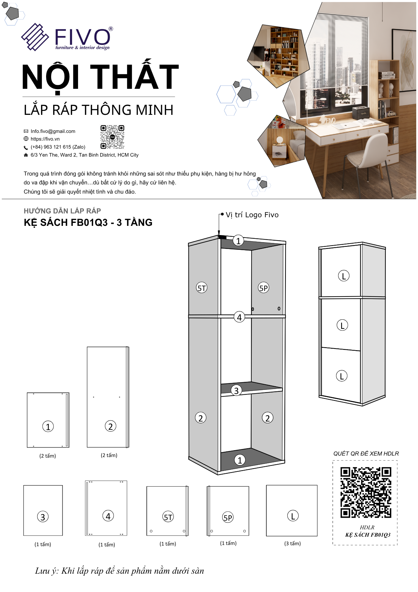 Hướng dẫn lắp ráp Kệ Sách Tổ Ong FB01, 4 Tầng FIVO