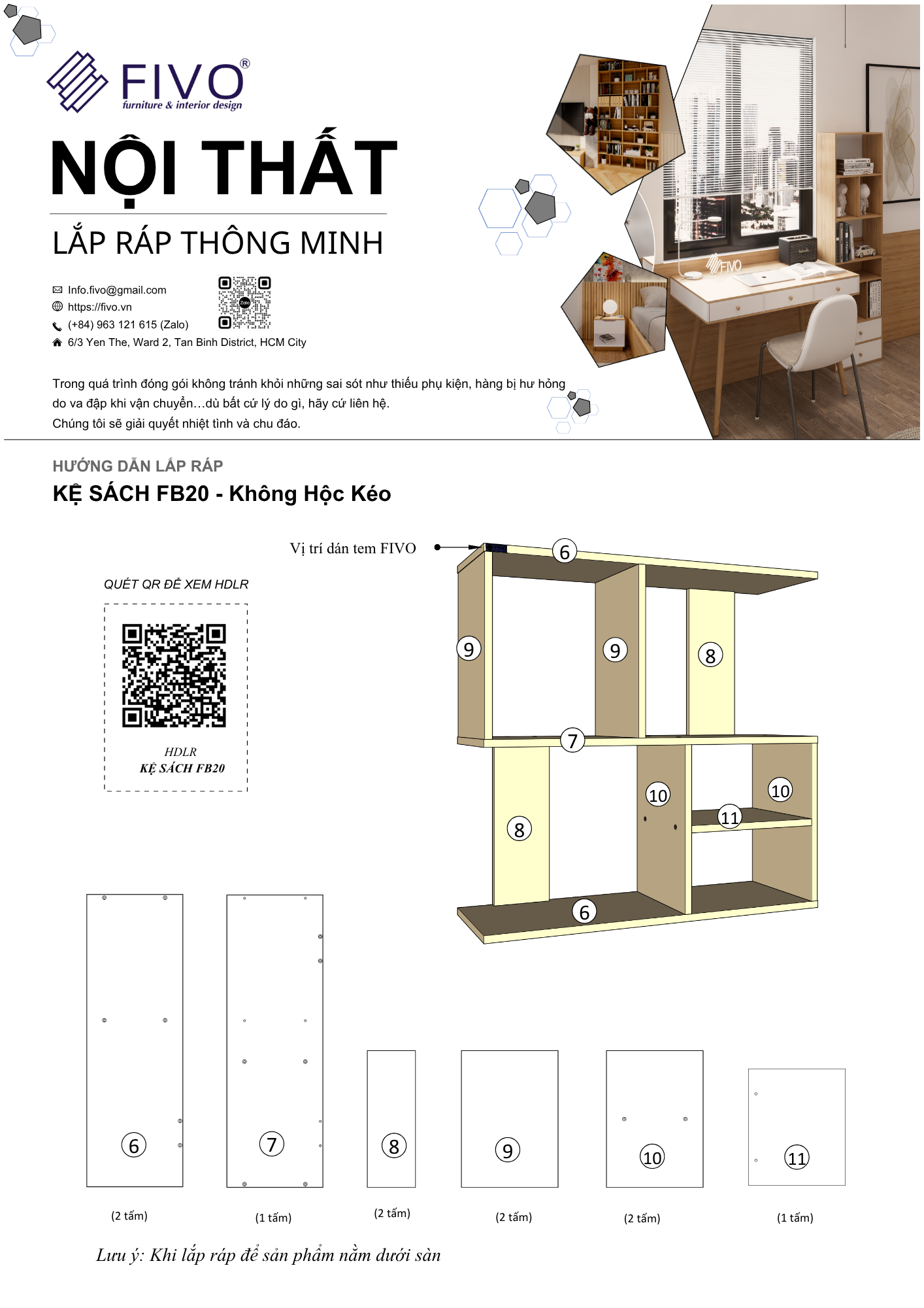 Hướng dẫn lắp ráp Kệ Sách Để Bàn FB20 FIVO, Không Hộc FIVO