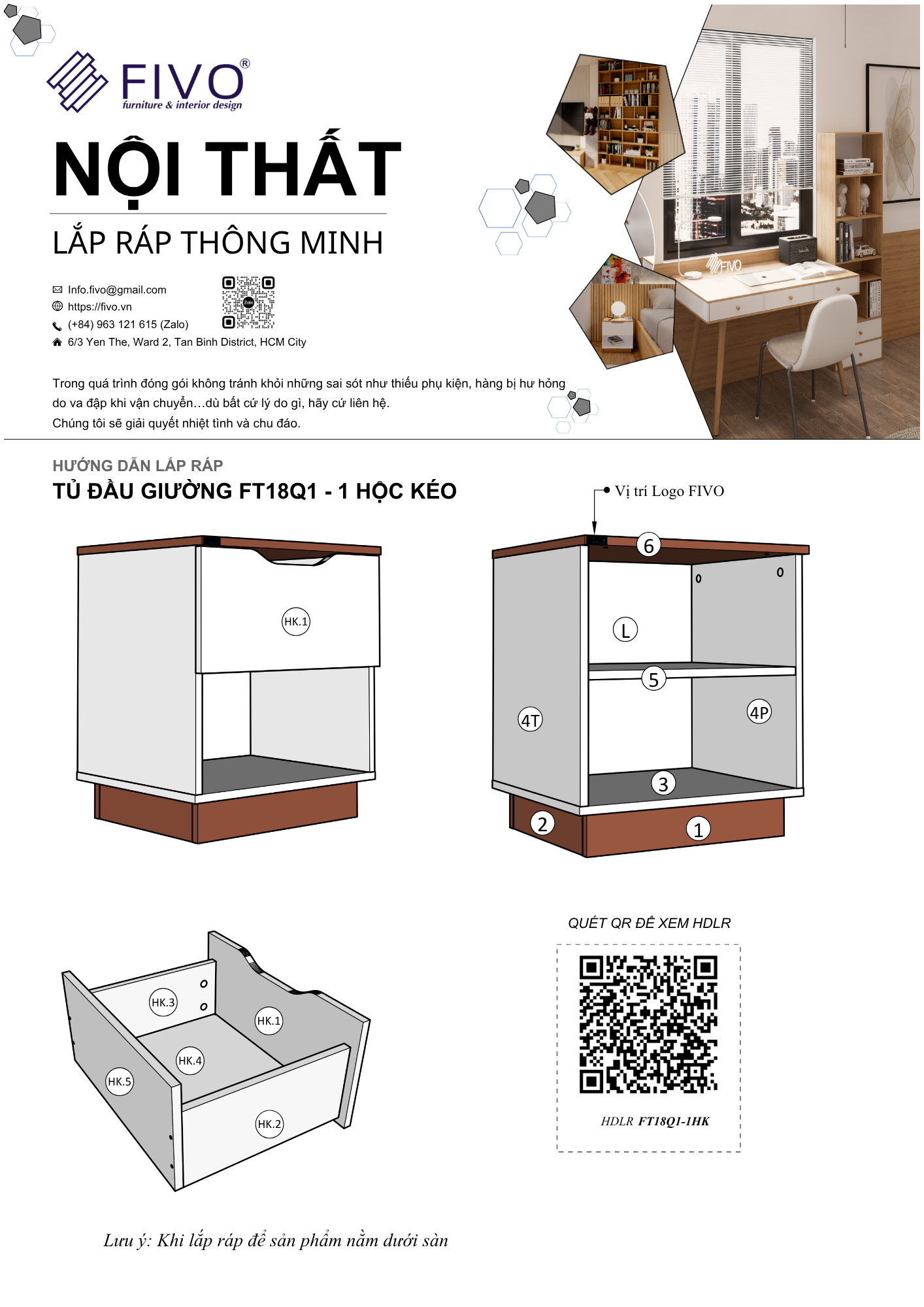 Hướng dẫn lắp ráp Tủ Đầu Giường FT18, 1 Hộc FIVO