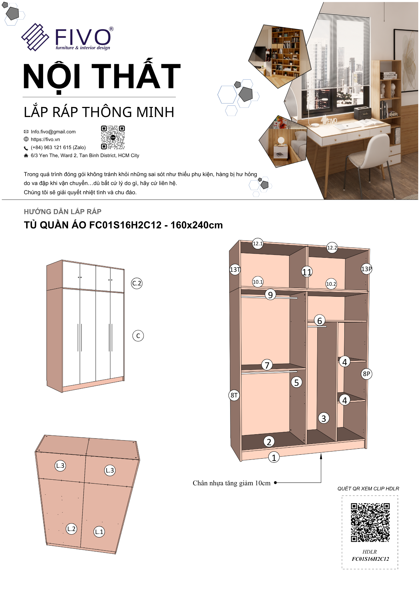Hướng dẫn lắp ráp Tủ Quần Áo FC01, 160x240cm FIVO