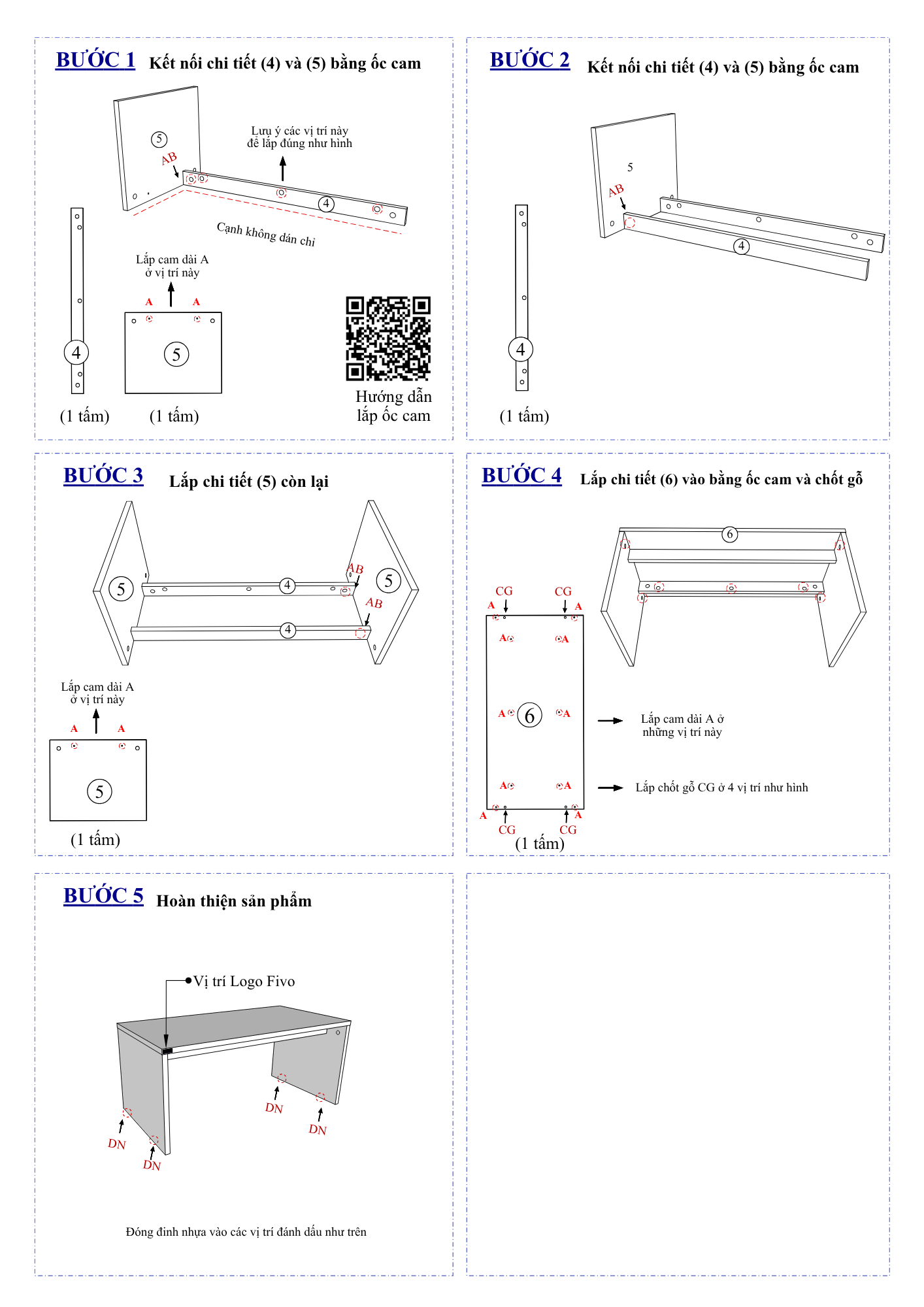 Hướng dẫn lắp ráp Bàn Trang Điểm FV01, 0 Hộc FIVO