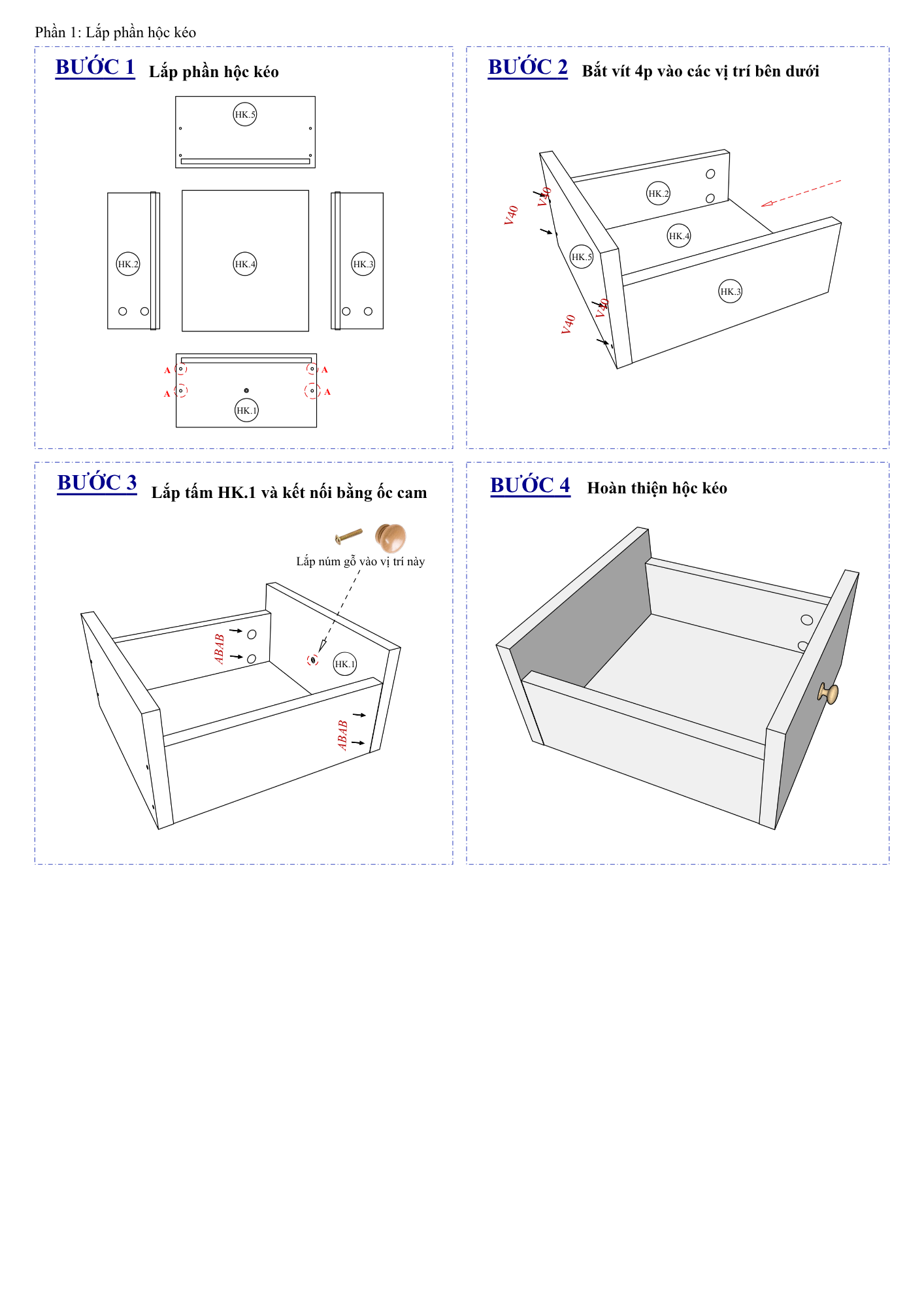Hướng dẫn lắp ráp Bàn Trang Điểm FV01, 2 Hộc FIVO