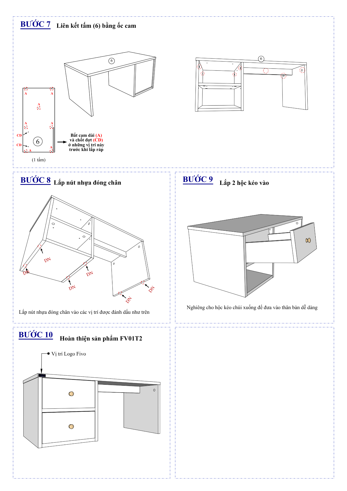 Hướng dẫn lắp ráp Bàn Trang Điểm FV01, 2 Hộc FIVO