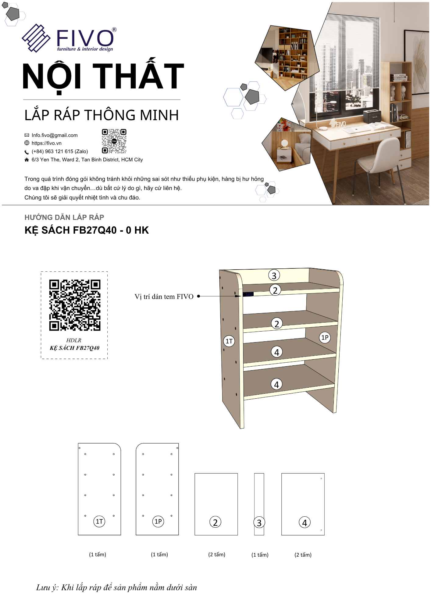 Hướng Dẫn Lắp Ráp Kệ Sách FB27 FIVO 4 Tầng, Không Hộc