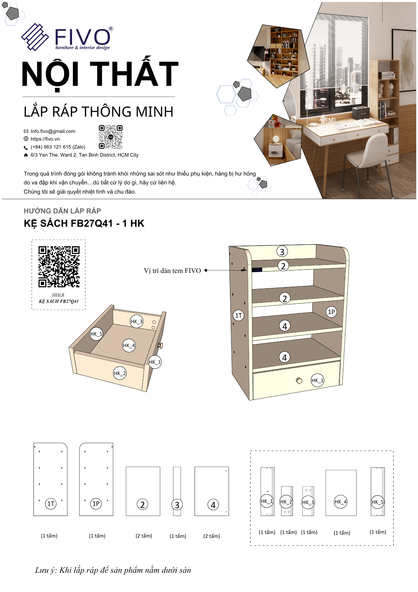 Hướng Dẫn Lắp Ráp Kệ Sách FB27 FIVO 4 Tầng, Một Hộc