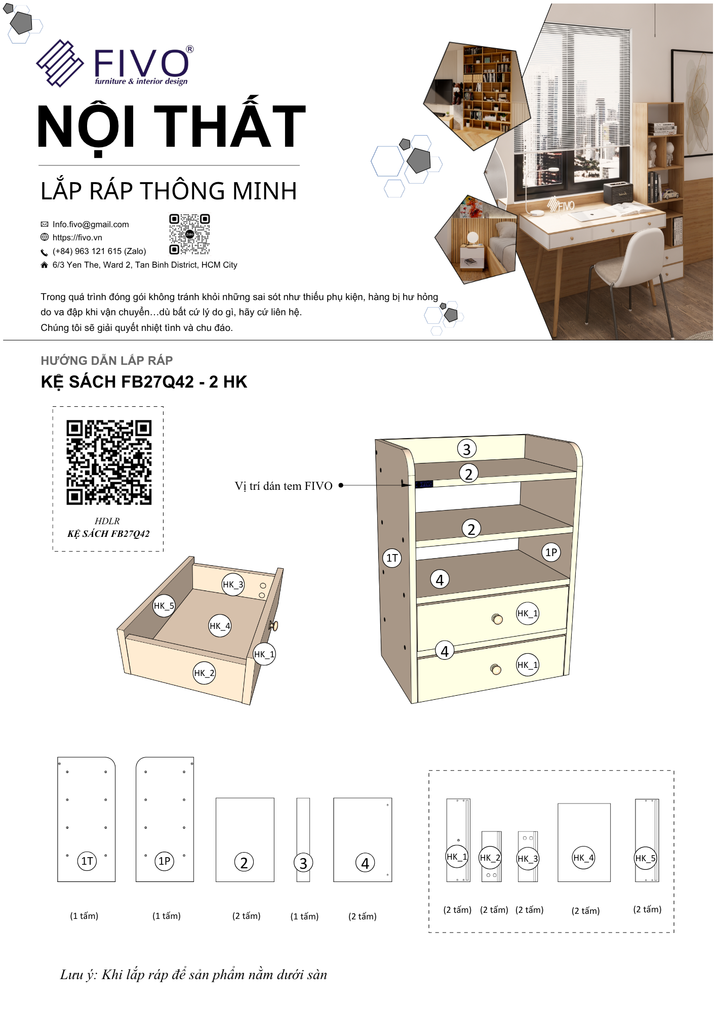 Hướng Dẫn Lắp Ráp Kệ Sách FB27 FIVO 4 Tầng, Hai Hộc