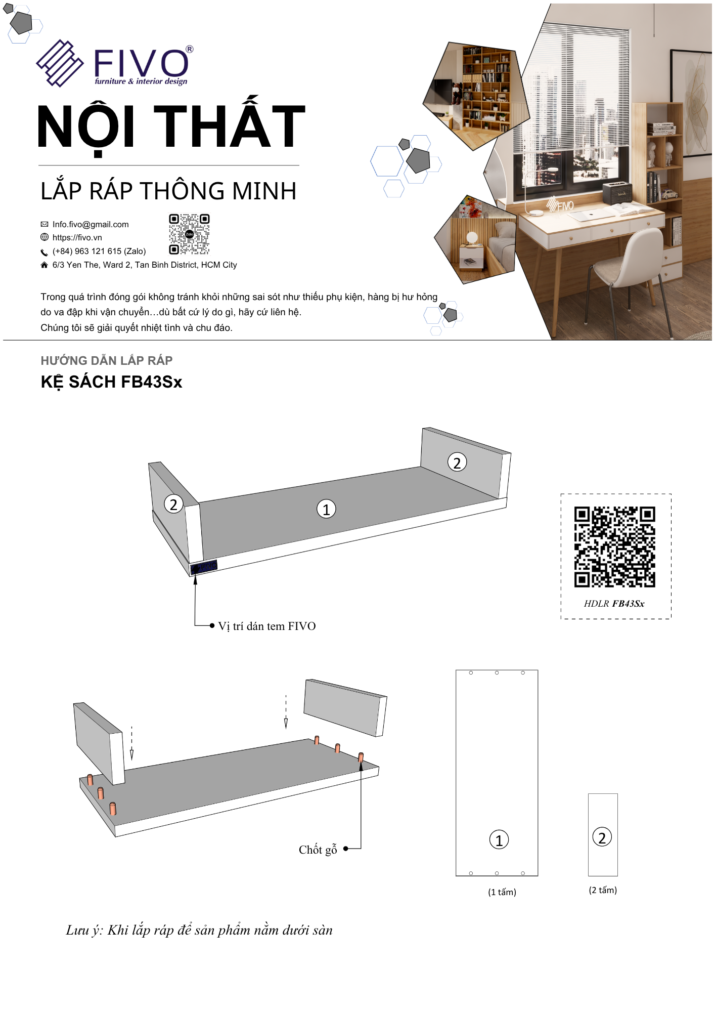 Hướng Dẫn Lắp Ráp Kệ Sách Gỗ Chữ U FB43 FIVO Chốt Gỗ
