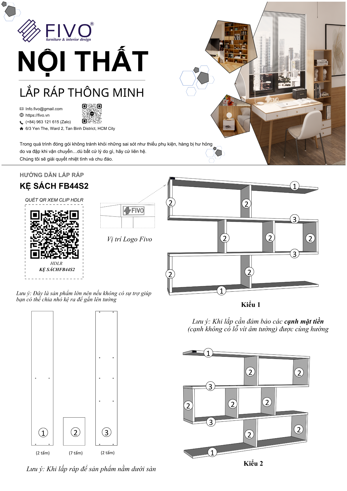 Hướng dẫn lắp ráp Kệ Sách Treo Tường FB44 FIVO