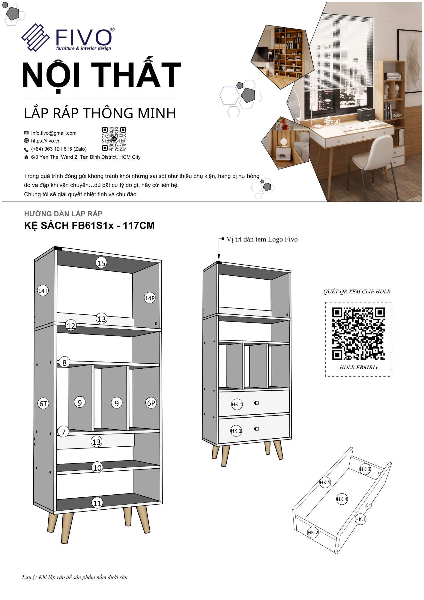 Hướng Dẫn Lắp Ráp Kệ Sách FB61 FIVO 117cm