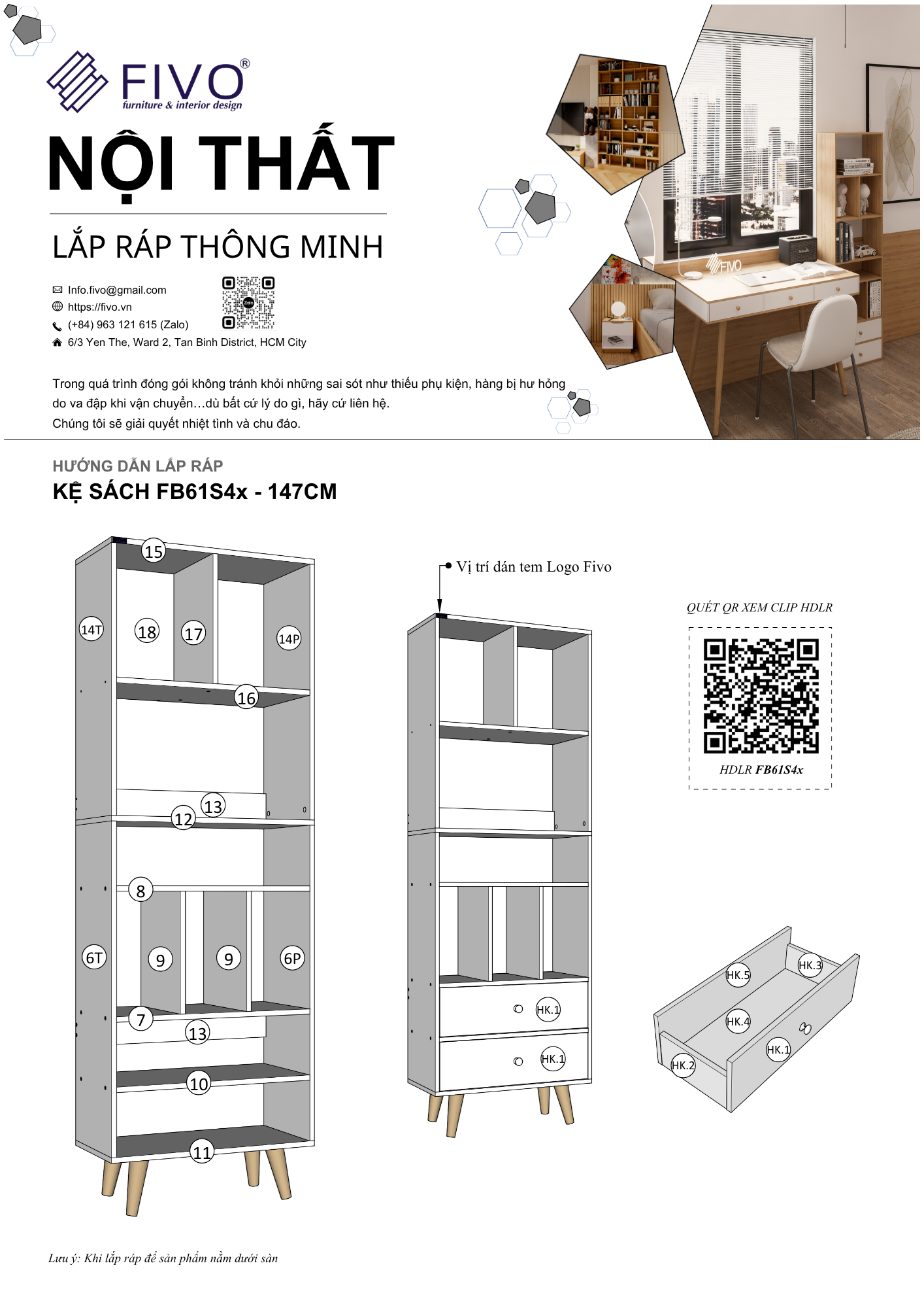 Hướng Dẫn Lắp Ráp Kệ Sách FB61 FIVO 147cm