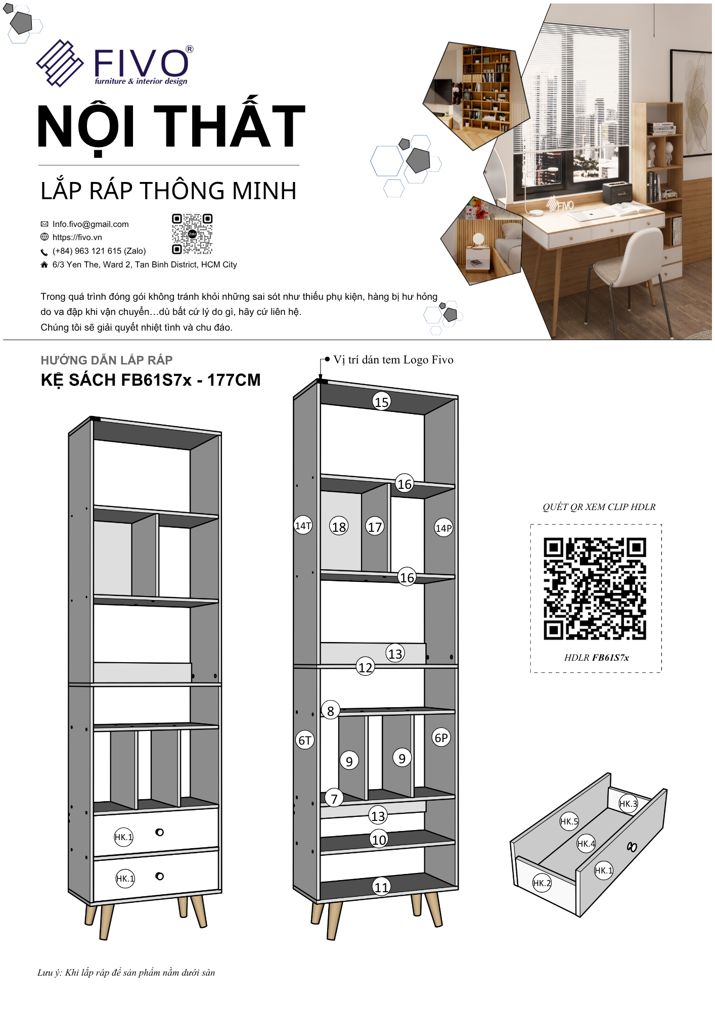 Hướng Dẫn Lắp Ráp Kệ Sách FB61 FIVO 177cm