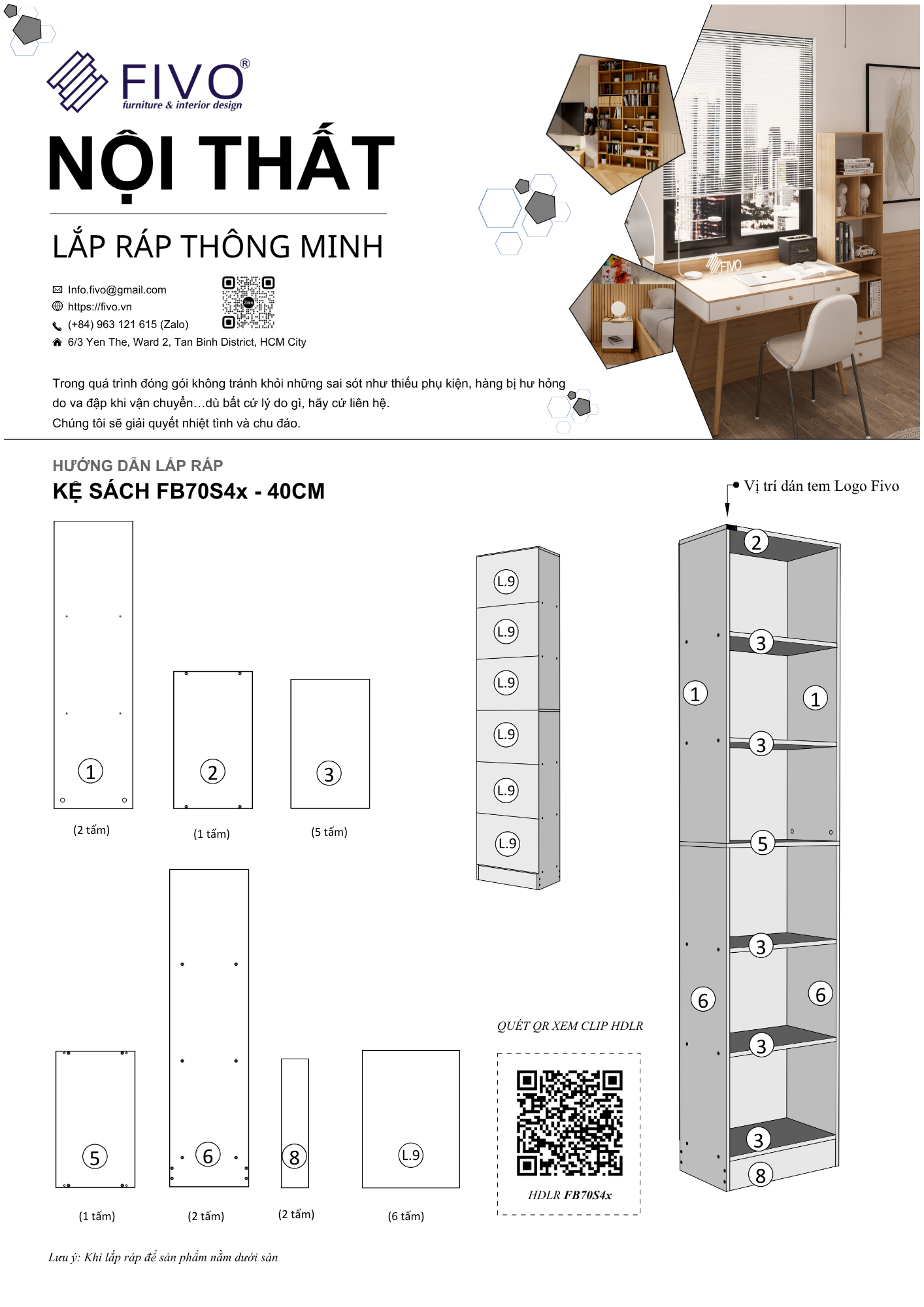 Hướng Dẫn Lắp Ráp Kệ Sách FB70 FIVO 40cm