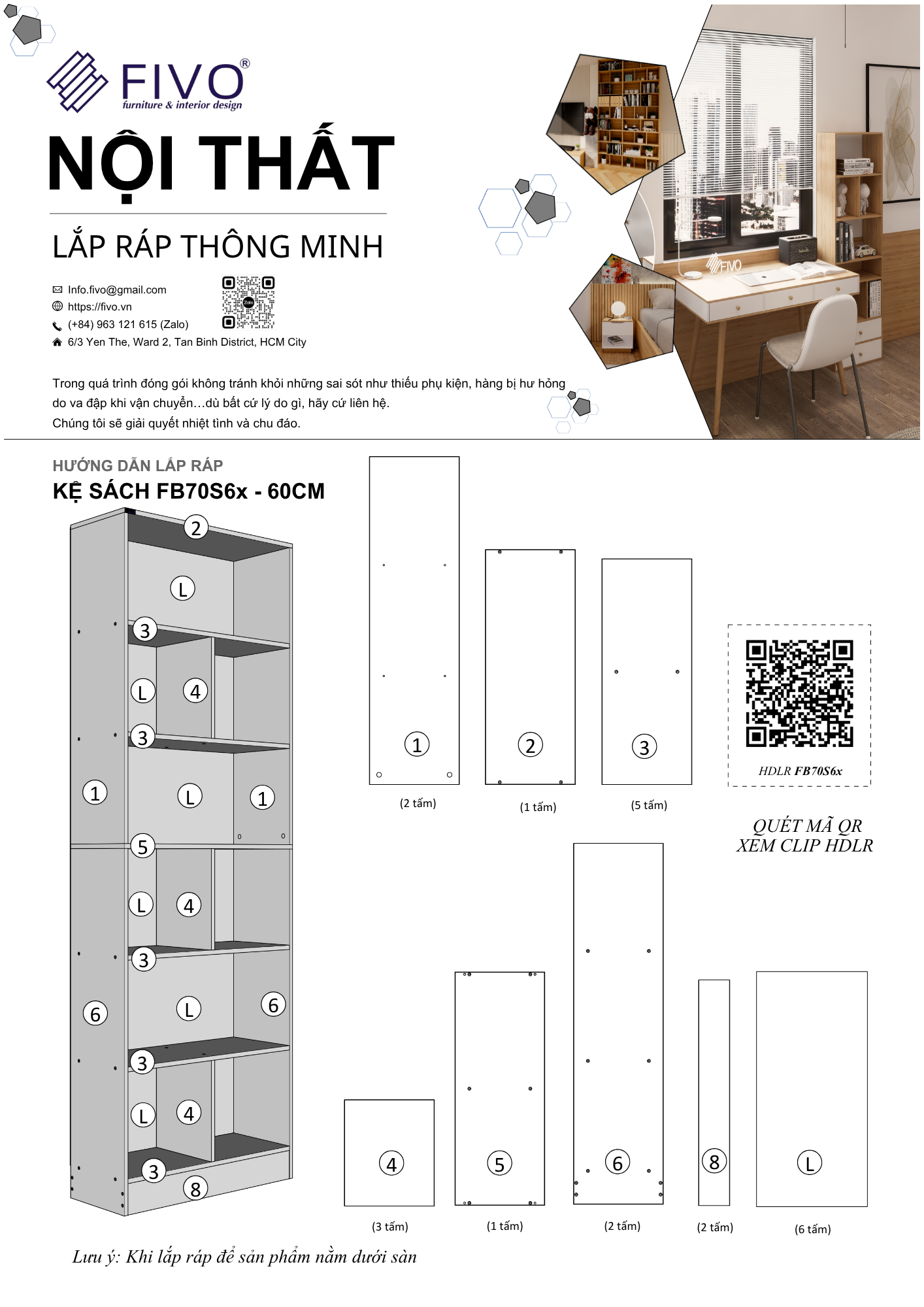 Hướng Dẫn Lắp Ráp Kệ Sách FB70 FIVO 60cm