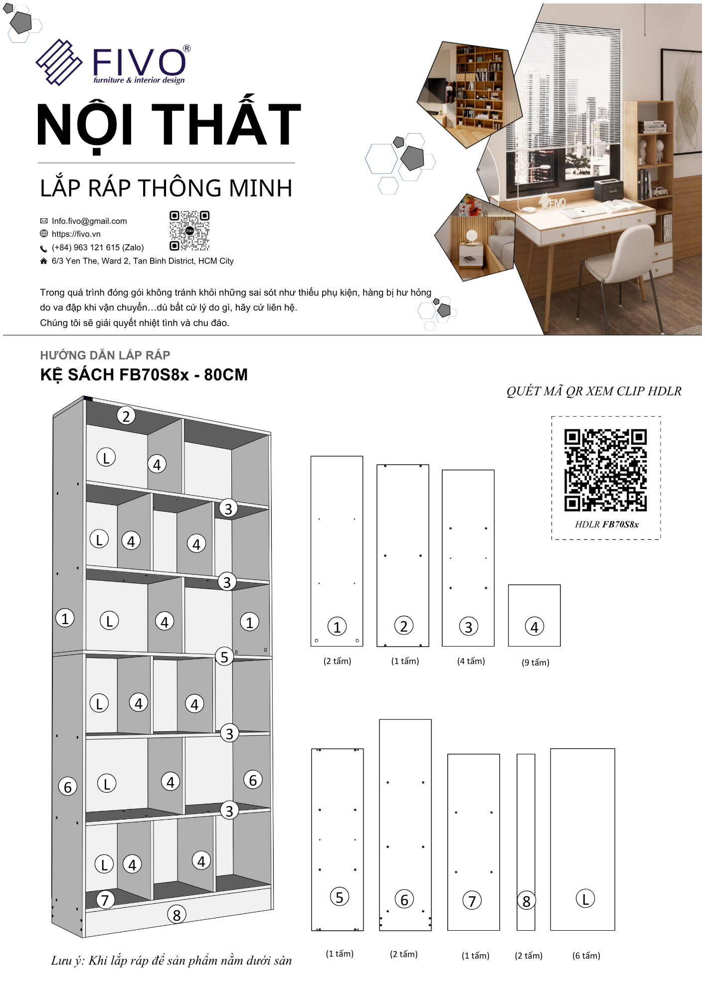 Hướng Dẫn Lắp Ráp Kệ Sách FB70 FIVO 80cm