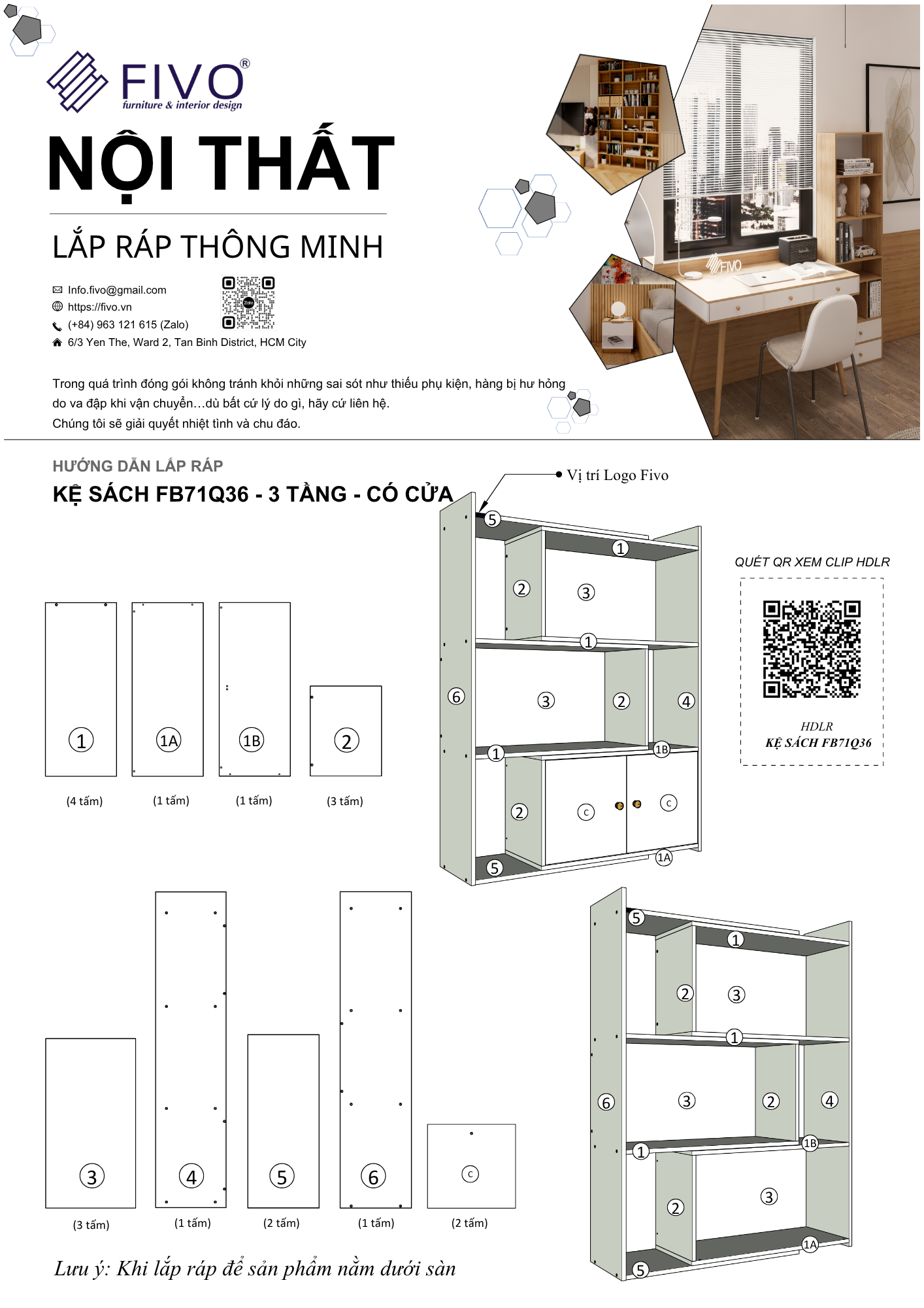 Hướng dẫn lắp ráp Kệ Sách Cho Bé FB71 3 Tầng Ngang 60cm Có Cửa FIVO