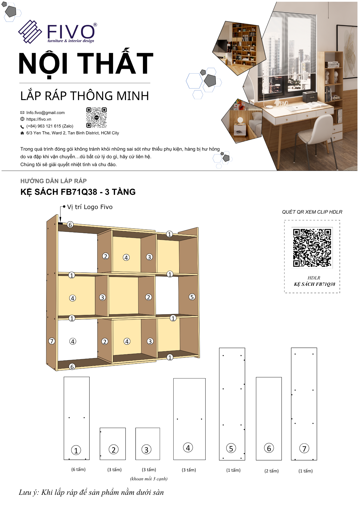 Hướng dẫn lắp ráp Kệ Sách Cho Bé FB71 3 Tầng Ngang 80cm FIVO