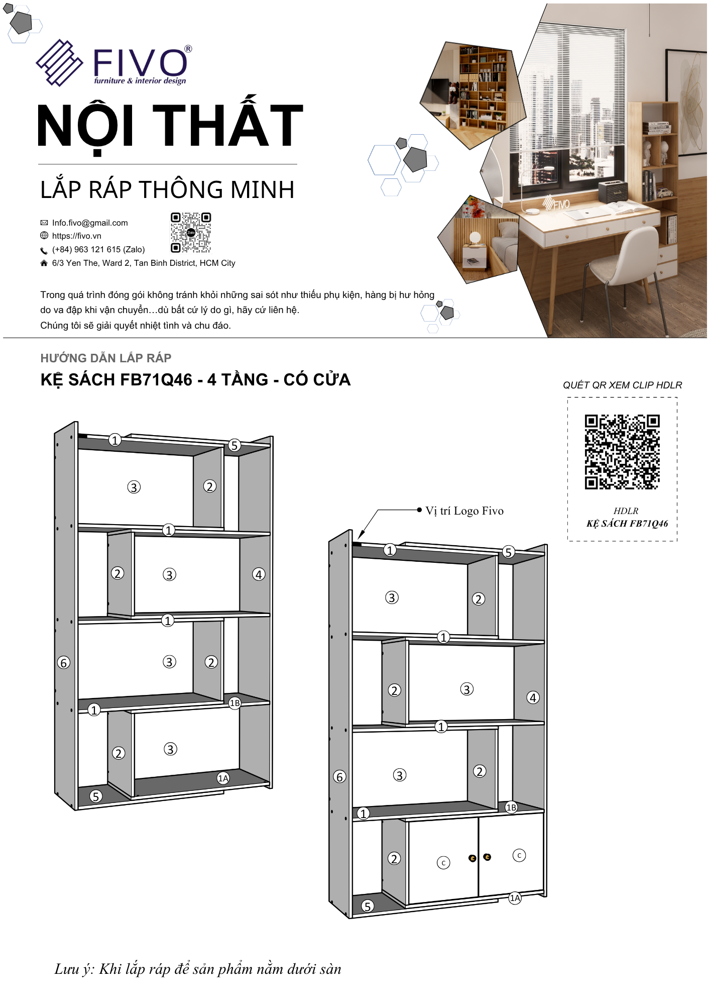 Hướng dẫn lắp ráp Kệ Sách Cho Bé FB71 4 Tầng Ngang 60cm Có Cửa FIVO