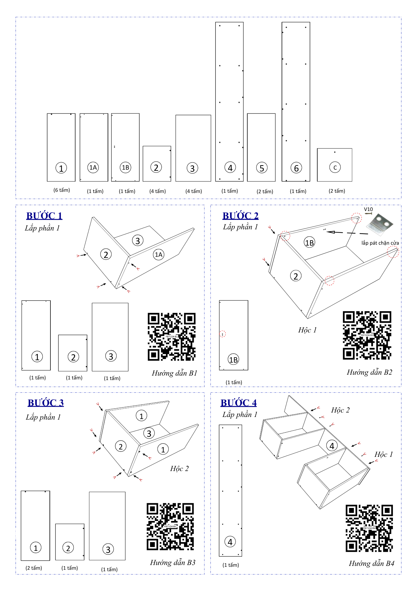 Hướng dẫn lắp ráp Kệ Sách Cho Bé FB71 4 Tầng Ngang 60cm Có Cửa FIVO
