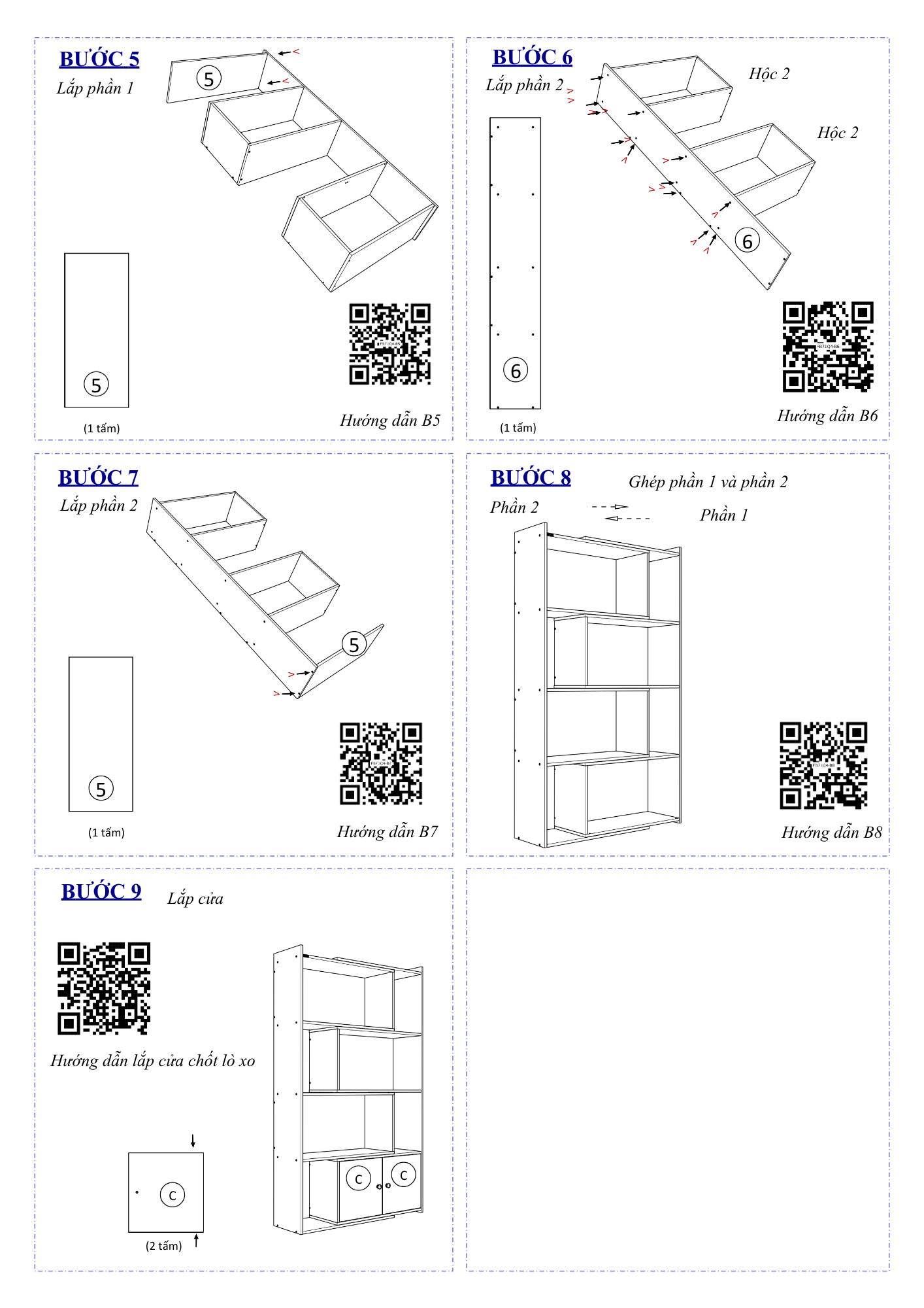 Hướng dẫn lắp ráp Kệ Sách Cho Bé FB71 4 Tầng Ngang 60cm Có Cửa FIVO