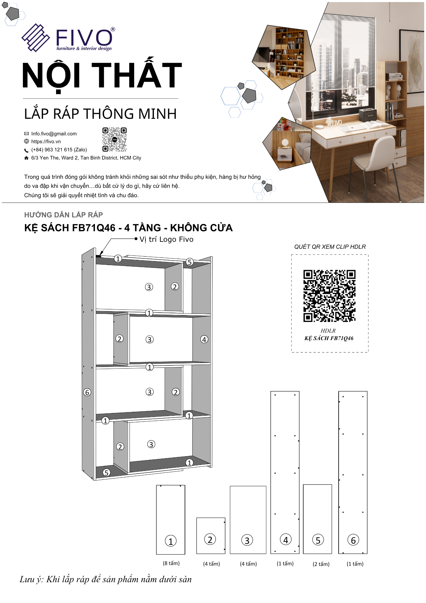 Hướng Dẫn Lắp Ráp Kệ Sách FB71 FIVO, 4 Tầng, Ngang 60cm, Không Cửa