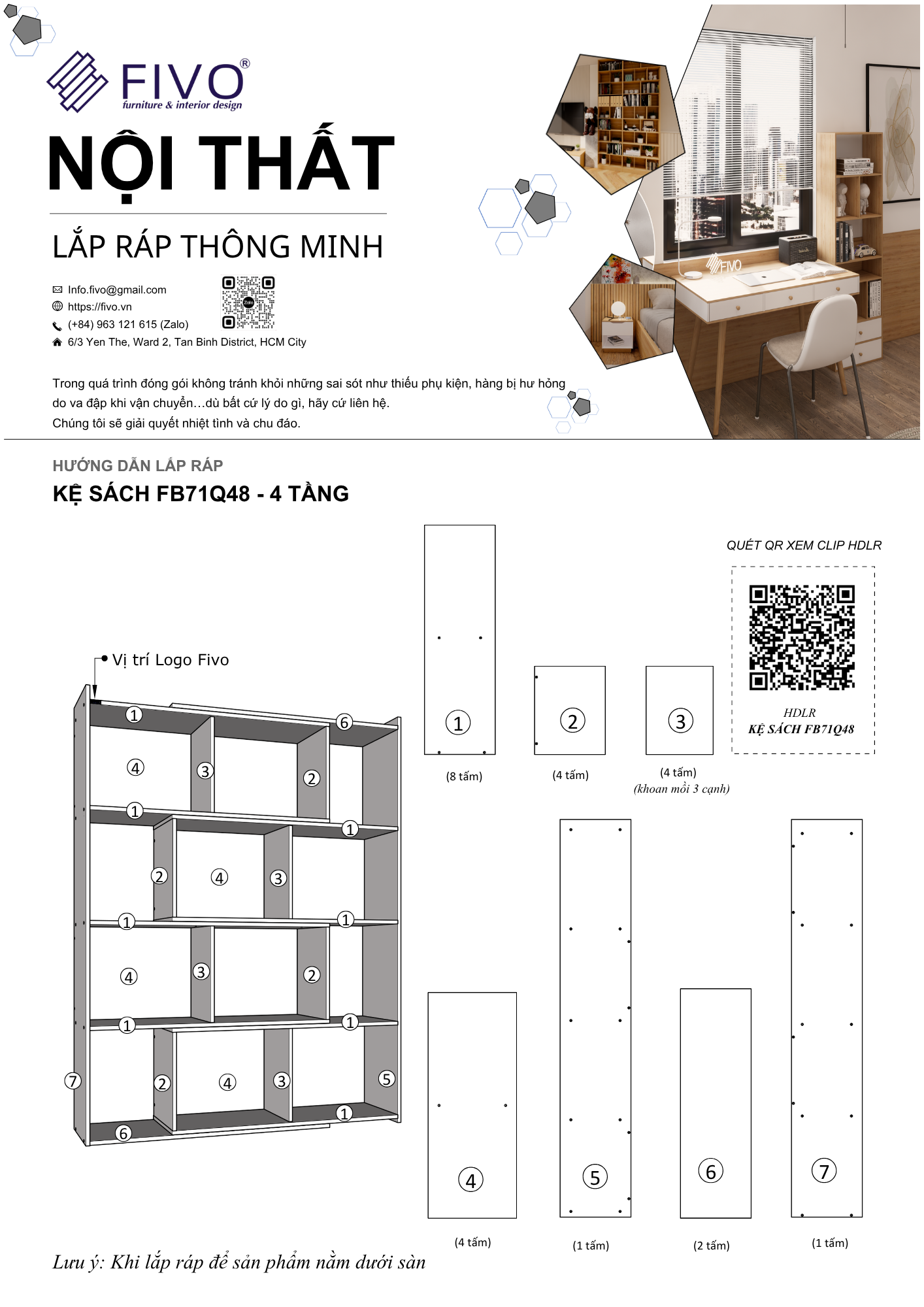 Hướng Dẫn Lắp Ráp Kệ Sách FB71 FIVO, 4 Tầng, Ngang 80cm
