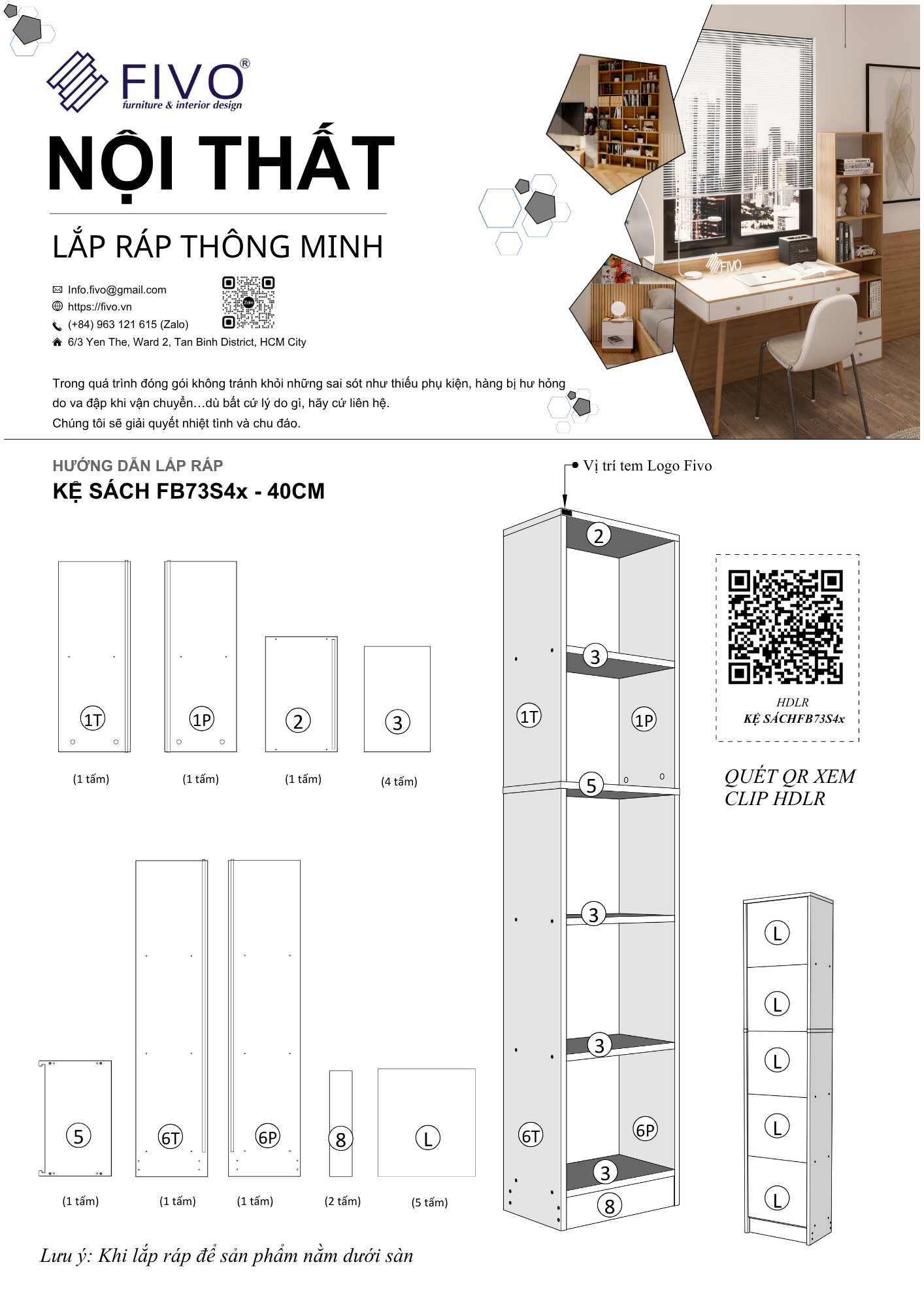 Hướng Dẫn Lắp Ráp Kệ Sách FB73 FIVO 40cm