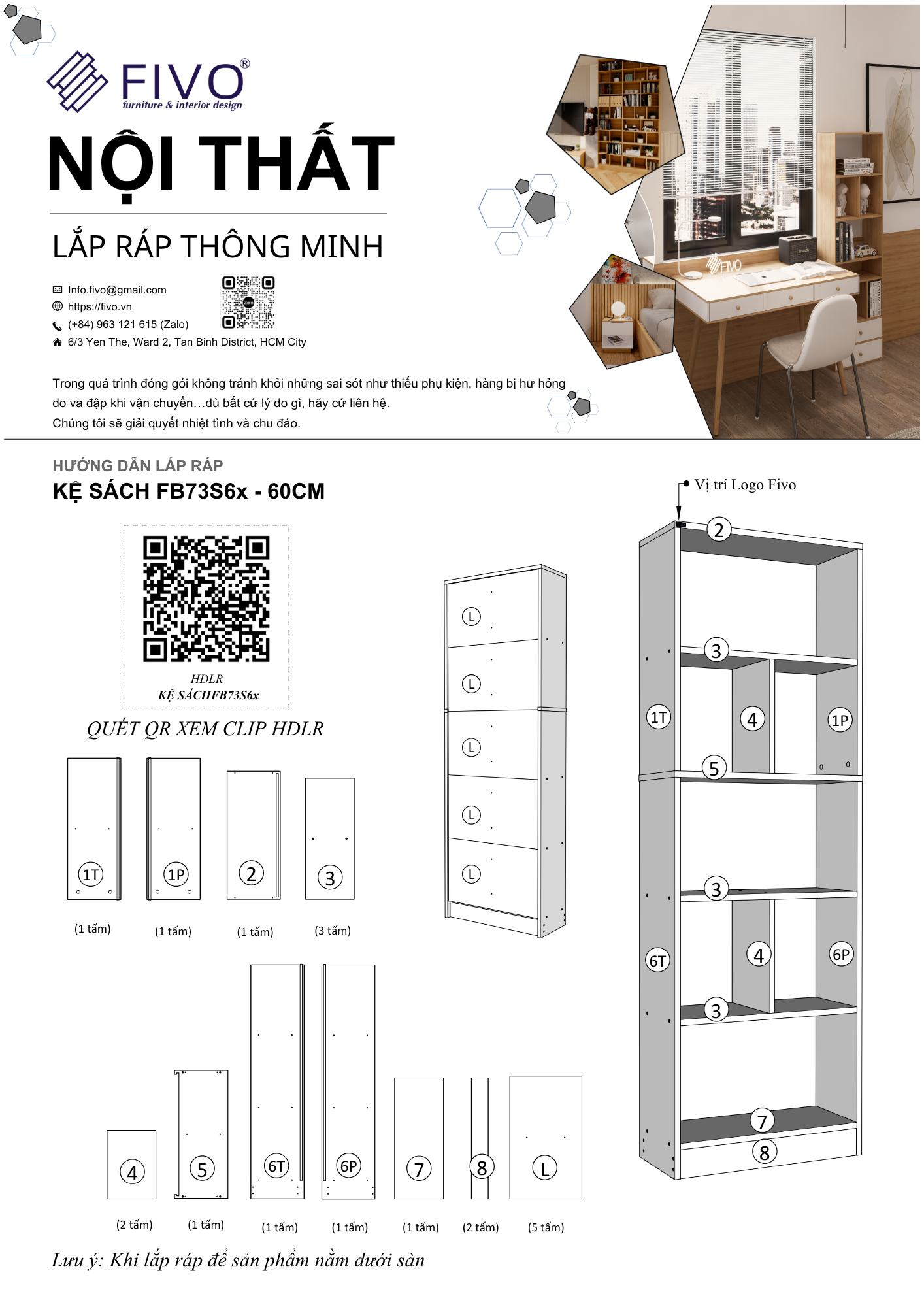 Hướng Dẫn Lắp Ráp Kệ Sách FB73 FIVO 60cm