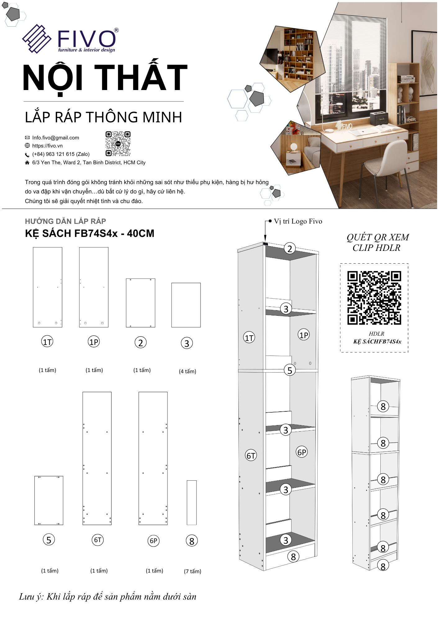 Hướng Dẫn Lắp Ráp Kệ Sách FB74 FIVO 40cm