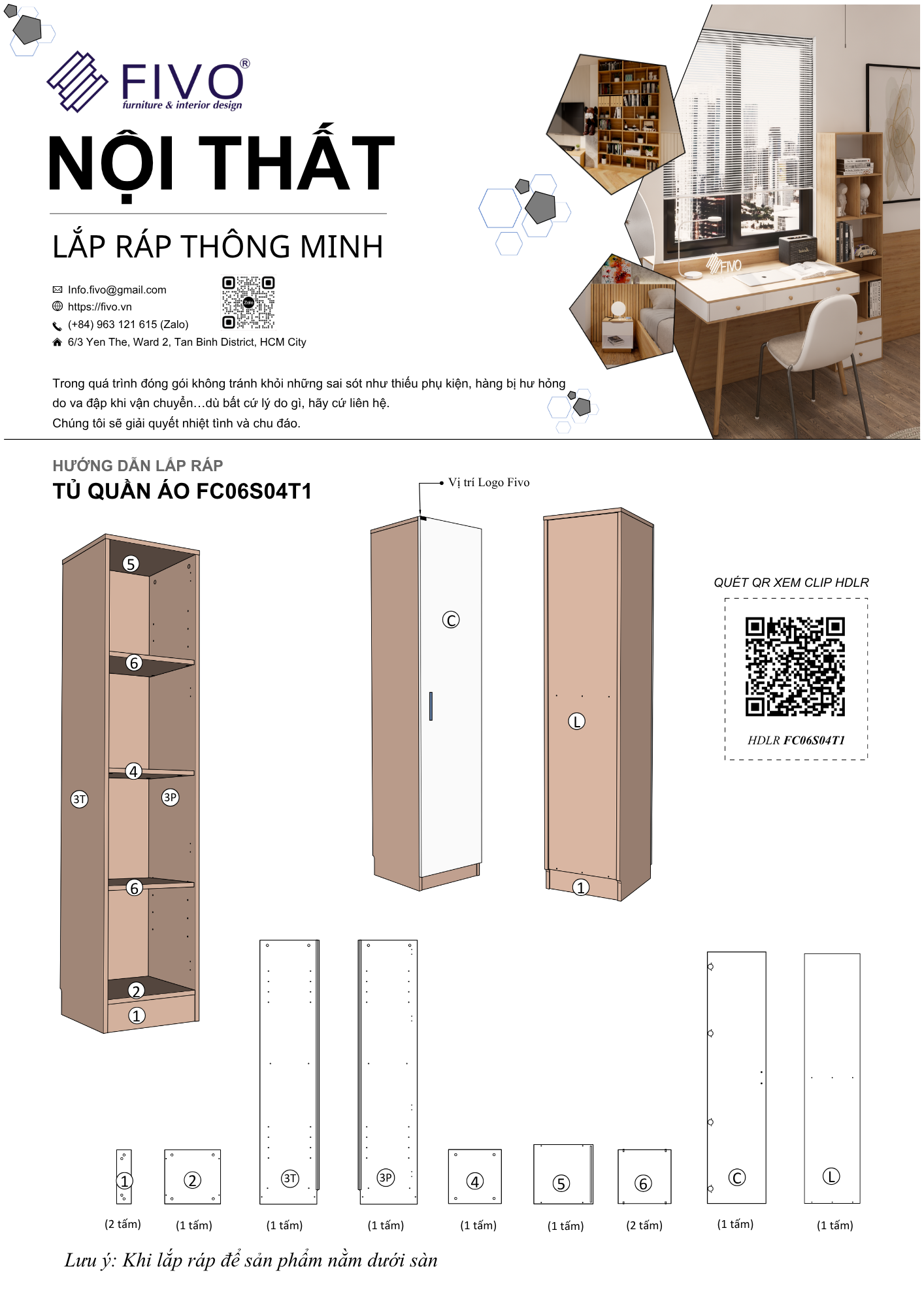 Hướng Dẫn Lắp Ráp Tủ Quần Áo Gỗ FC06 FIVO Đồ Gấp