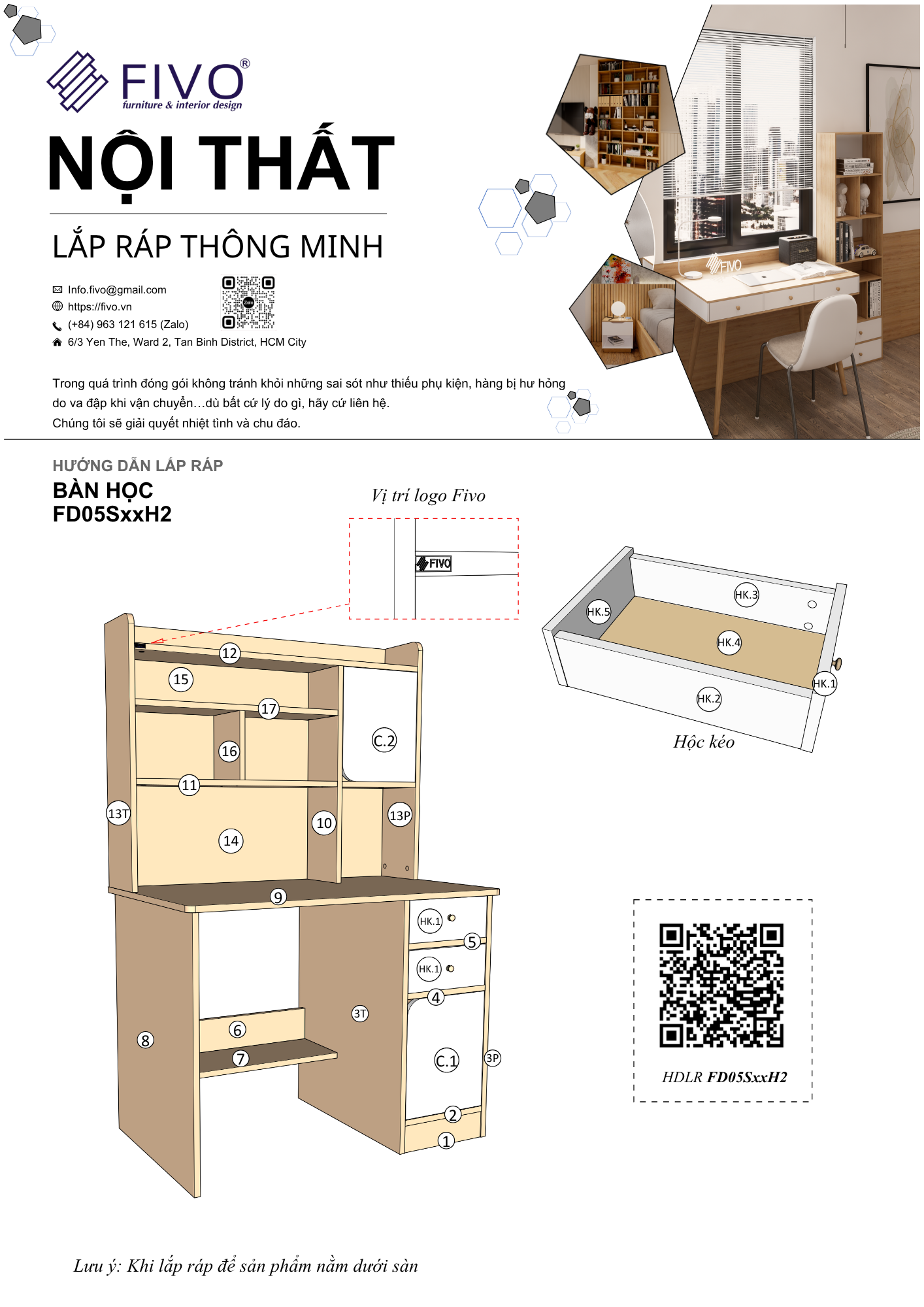 Hướng Dẫn Lắp Ráp Bàn Làm Việc FD05 FIVO 150cm