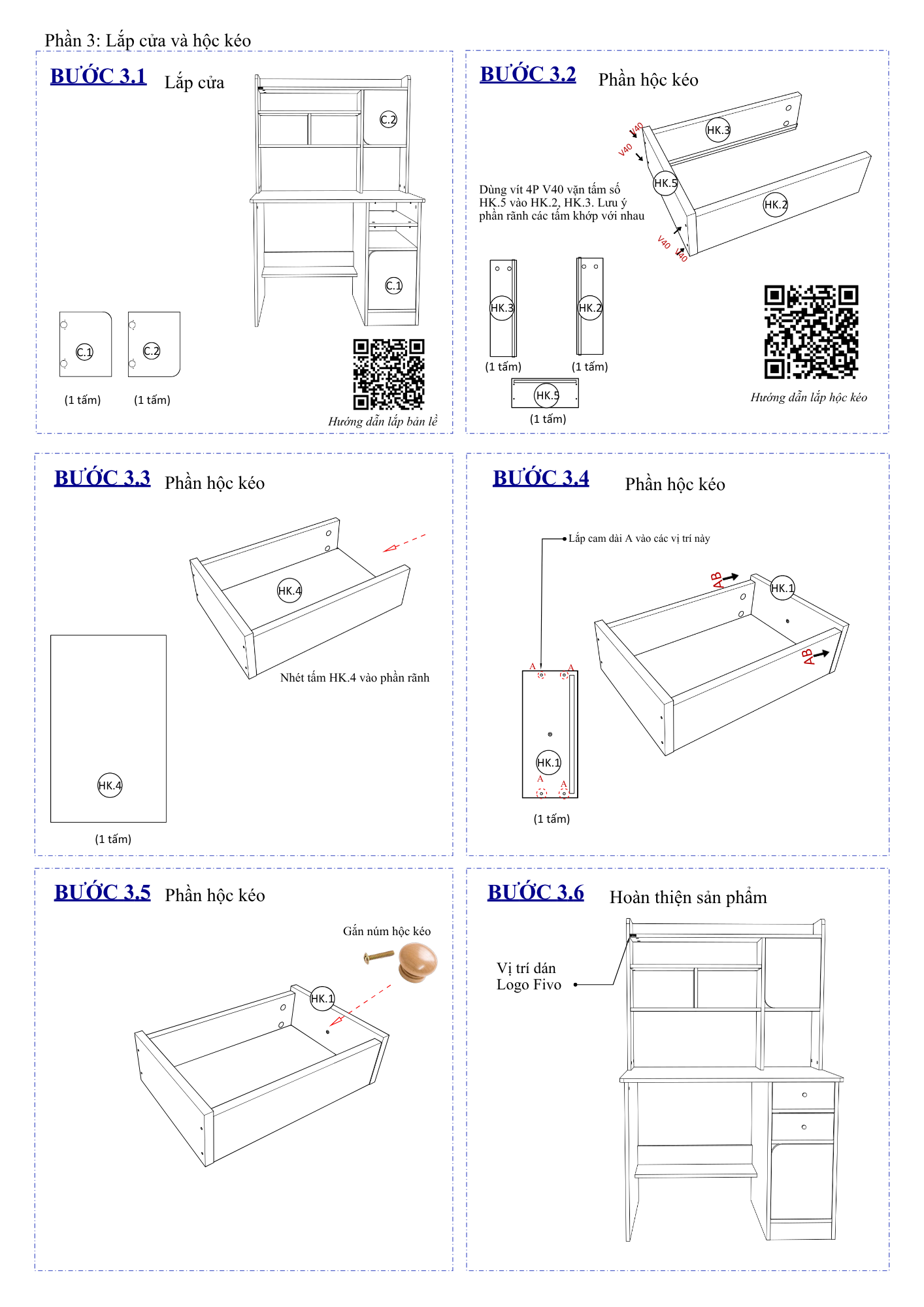 Hướng dẫn lắp ráp Bàn Làm Việc FD05 FIVO Cao 150cm
