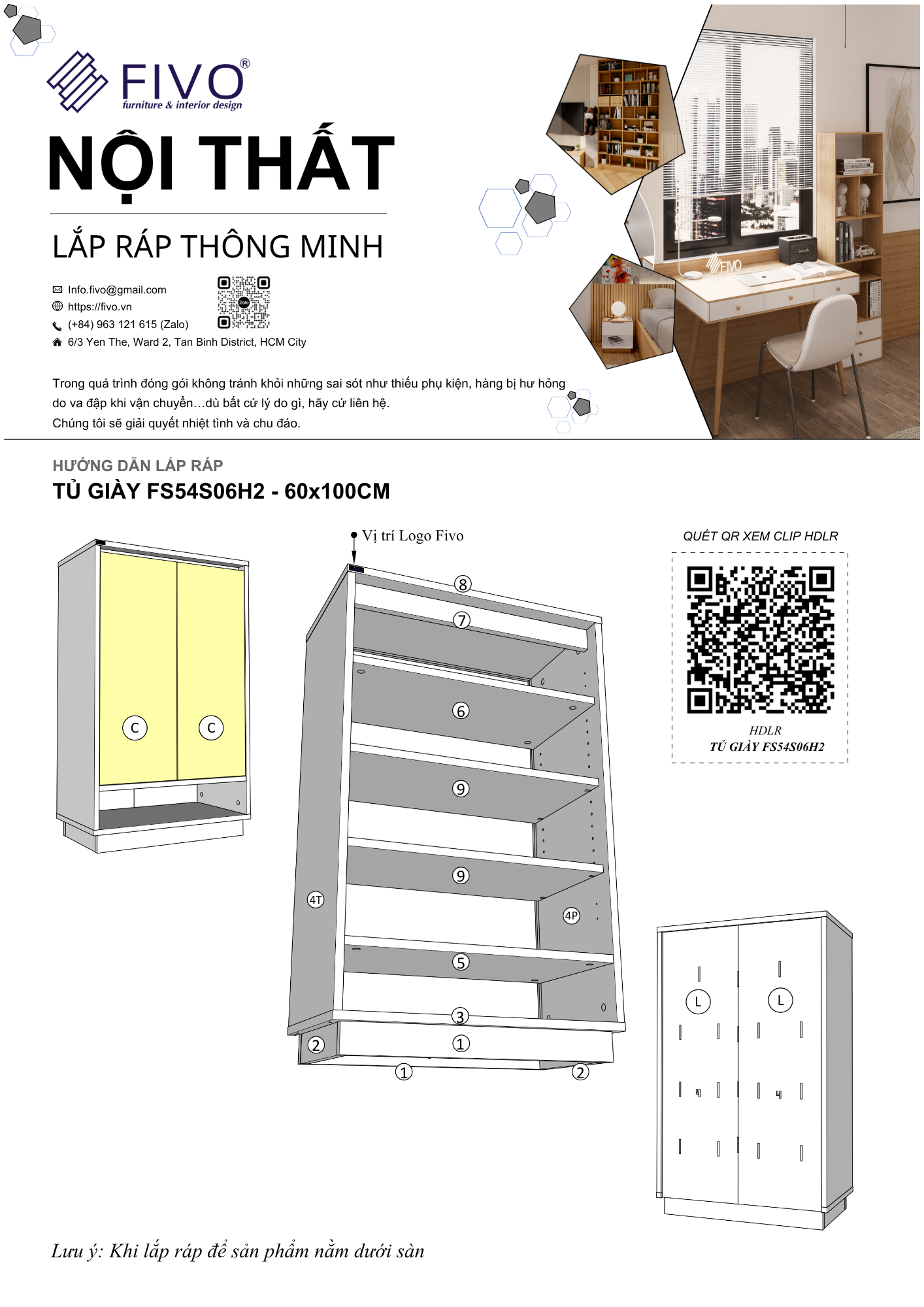 Hướng Dẫn Lắp Ráp Tủ Giày FS54 FIVO Ngang 60 cm, Cao 100cm