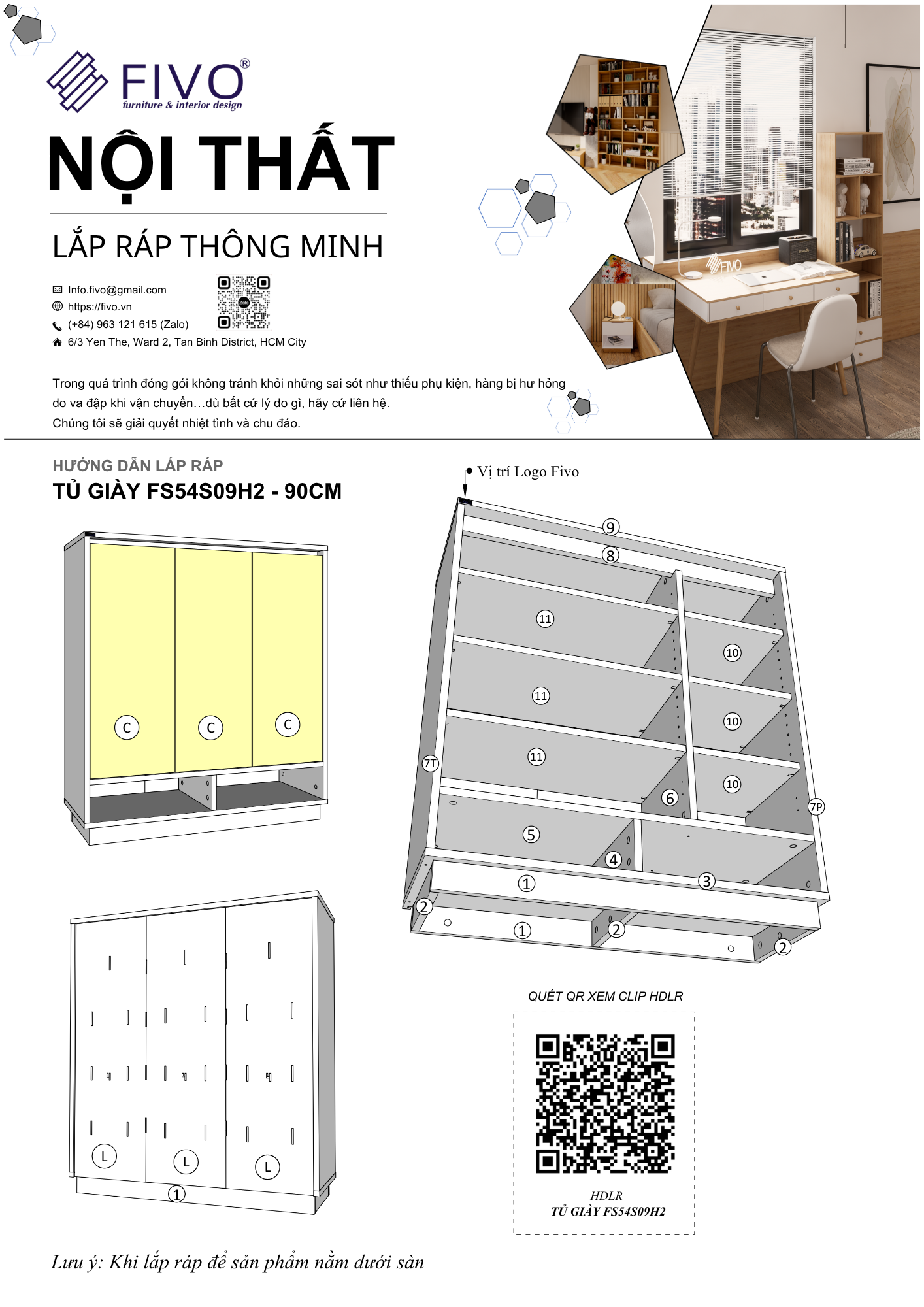 Hướng Dẫn Lắp Ráp Tủ Giày FS54 FIVO Ngang 90 cm, Cao 100cm