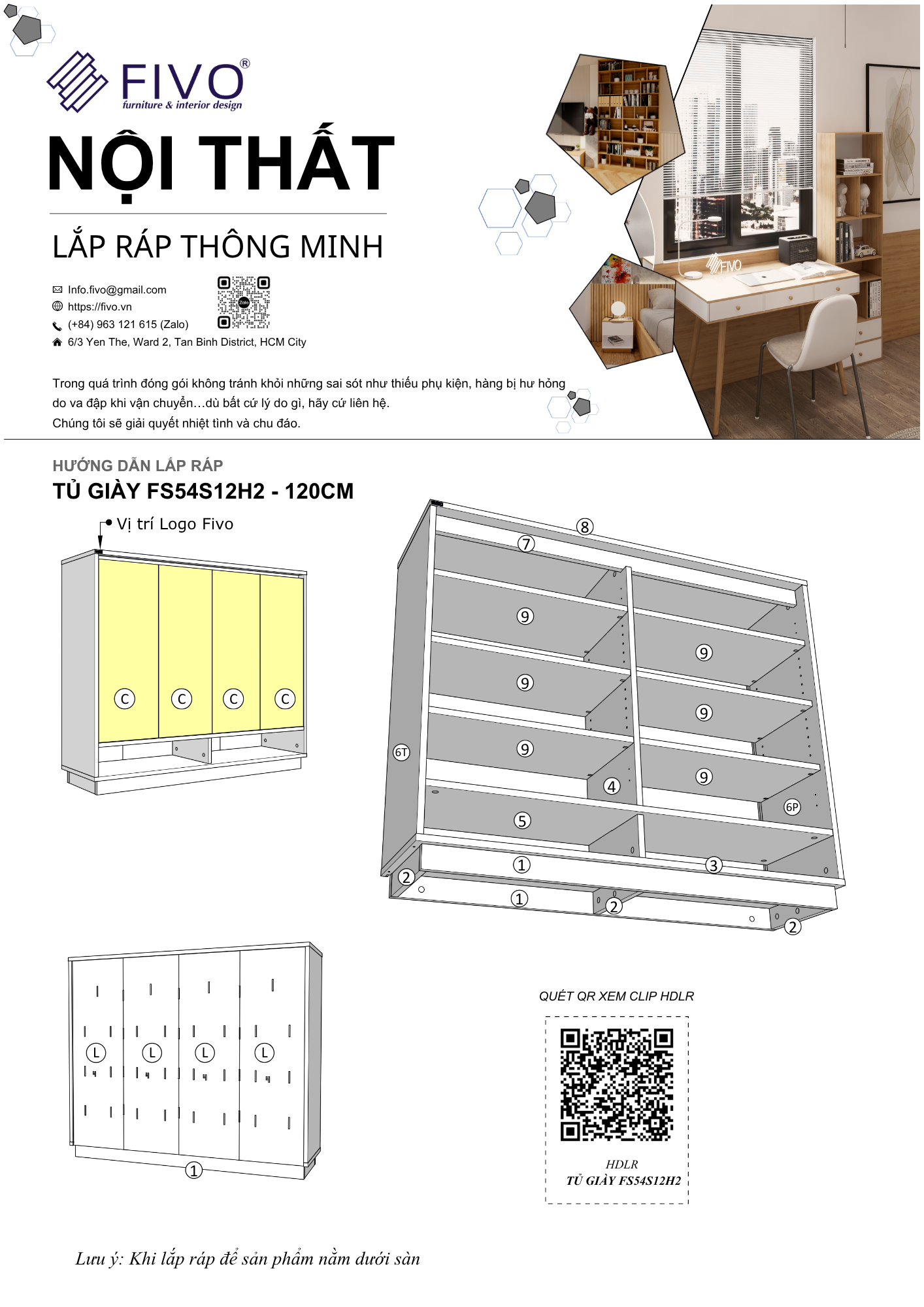 Hướng Dẫn Lắp Ráp Tủ Giày FS54 FIVO Ngang 120 cm, Cao 100cm