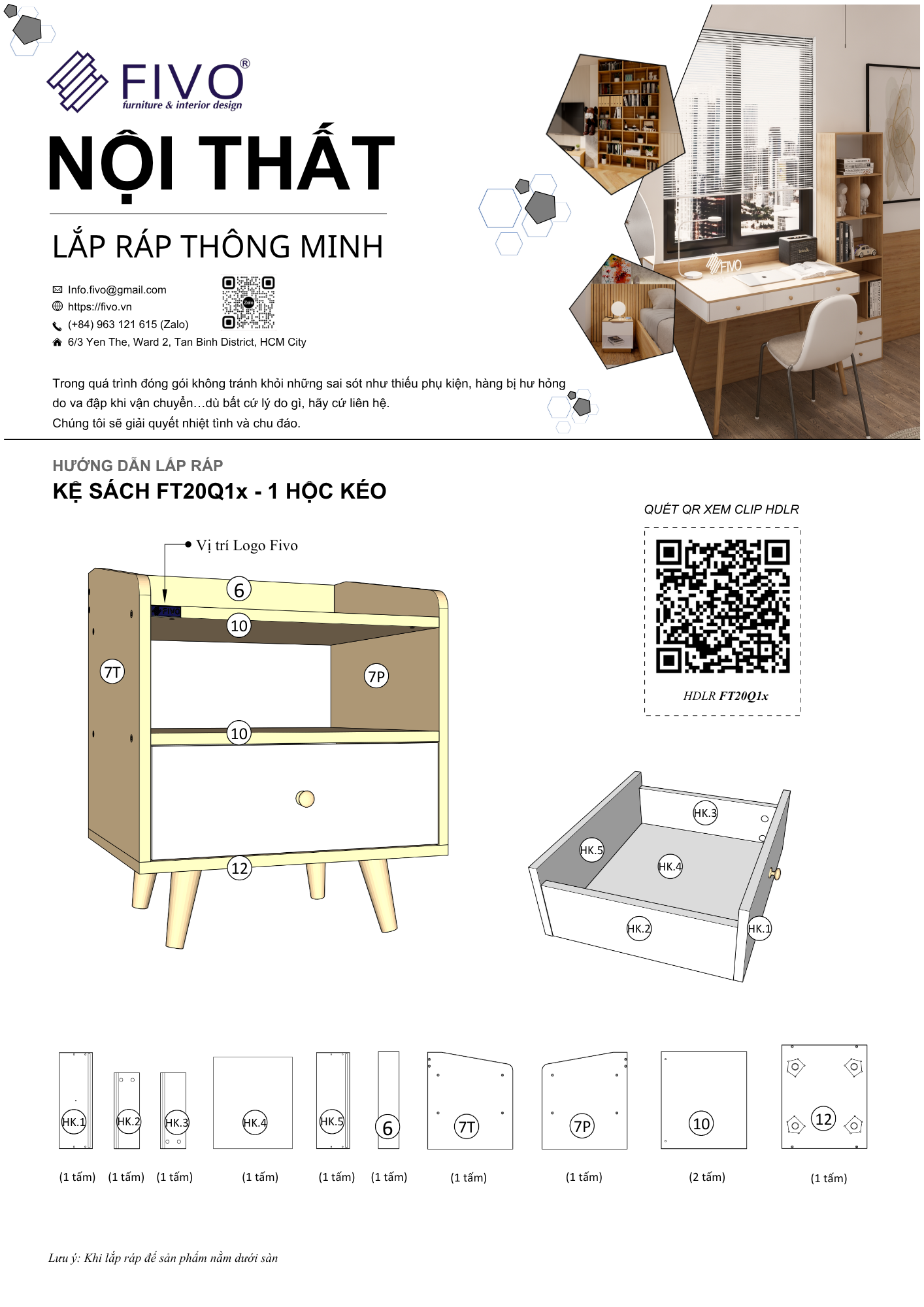 Hướng Dẫn Lắp Ráp Tủ Đầu Giường Một Hộc FT20 FIVO