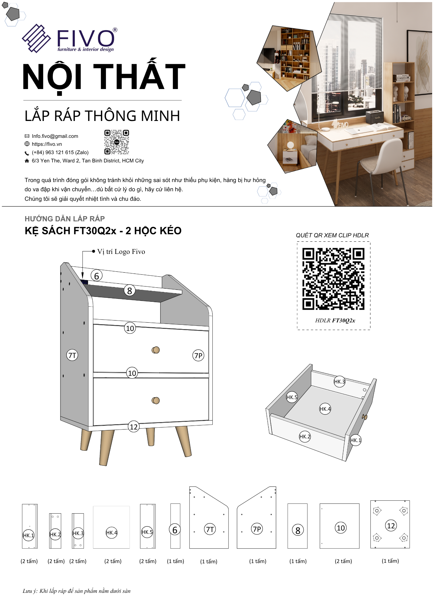 Hướng Dẫn Lắp Ráp Tủ Đầu Giường Hai Hộc FT30 FIVO