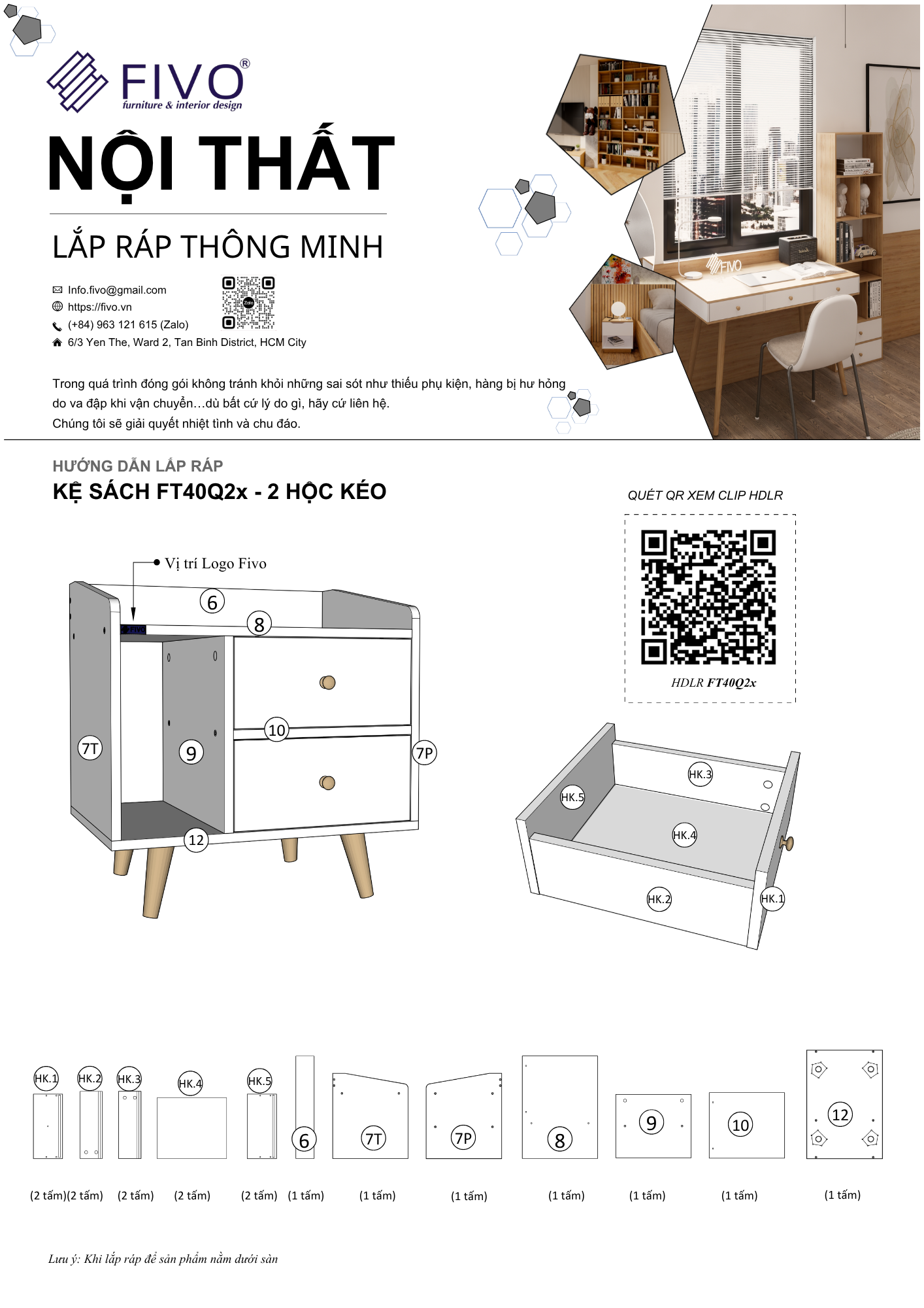 Hướng Dẫn Lắp Ráp Tủ Đầu Giường Gỗ Hai Hộc FT40 FIVO