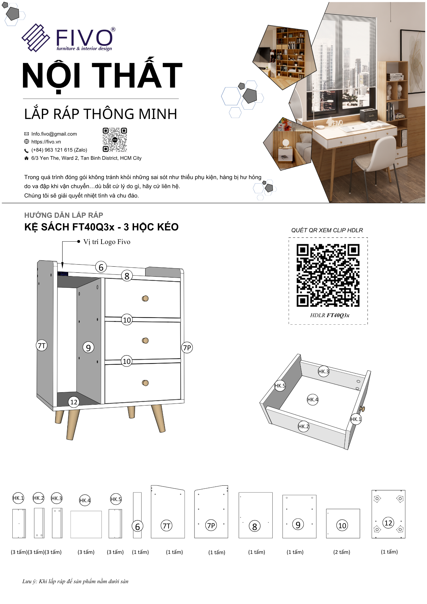 Hướng Dẫn Lắp Ráp Tủ Đầu Giường Gỗ Ba Hộc FT40 FIVO