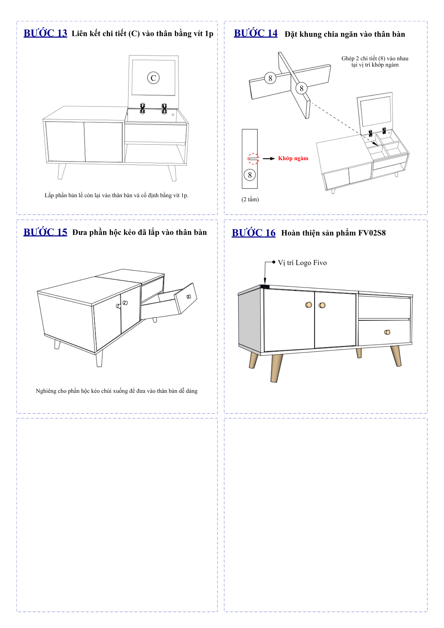 Hướng Dẫn Lắp Ráp Bàn Trang Điểm FV02 FIVO Ngang 80cm
