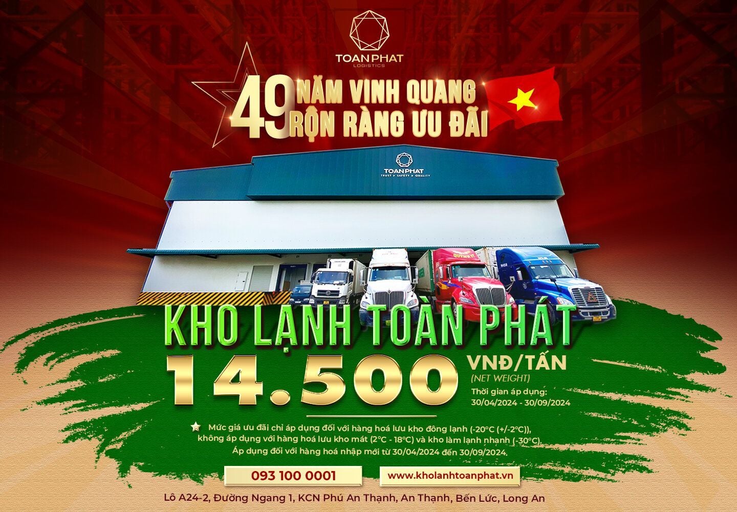 Kho Lạnh Toàn Phát (Long An) mừng Đại lễ - Giá mới cực sốc: Chỉ 14.500 đồng/tấn/ngày