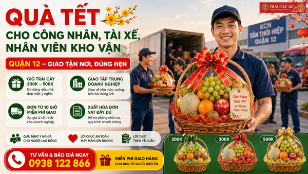 Đặt hàng giỏ trái cây nhập khẩu cho công nhân, nhân viên quận 12 nhanh gọn