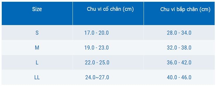 Bảng size Bó bắp chân bó cơ Zamst Calf Sleeve