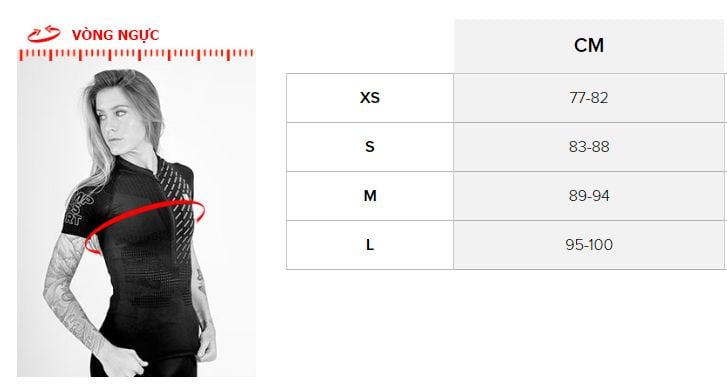 bảng size Áo Chạy Bộ Nữ Compressport Performance